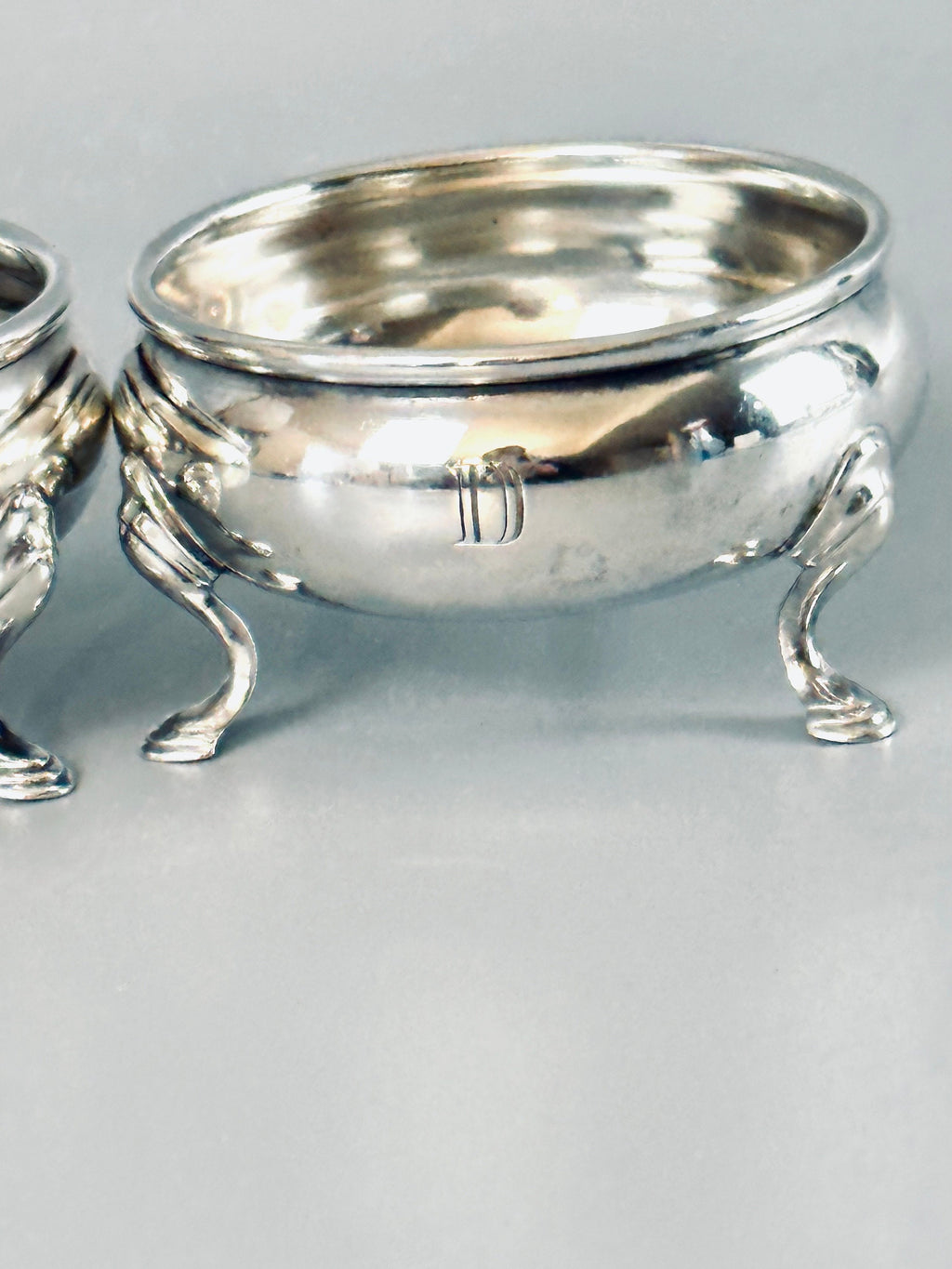 A Pair of George II Reproduction Salt Cellars by Ellmore Silver circa 1935