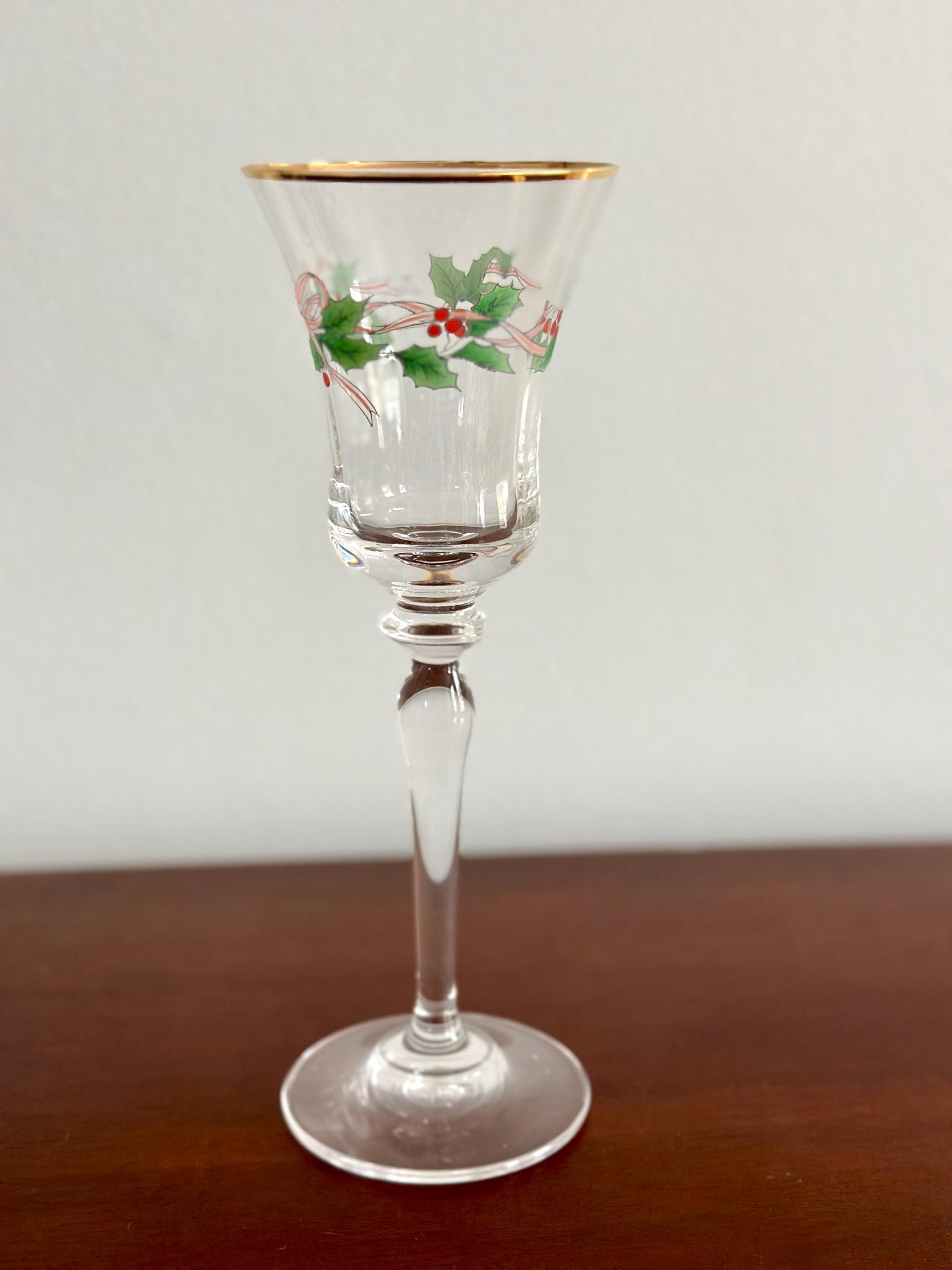 4 Mikasa Crystal Ribbon and Holly Wine Glasses