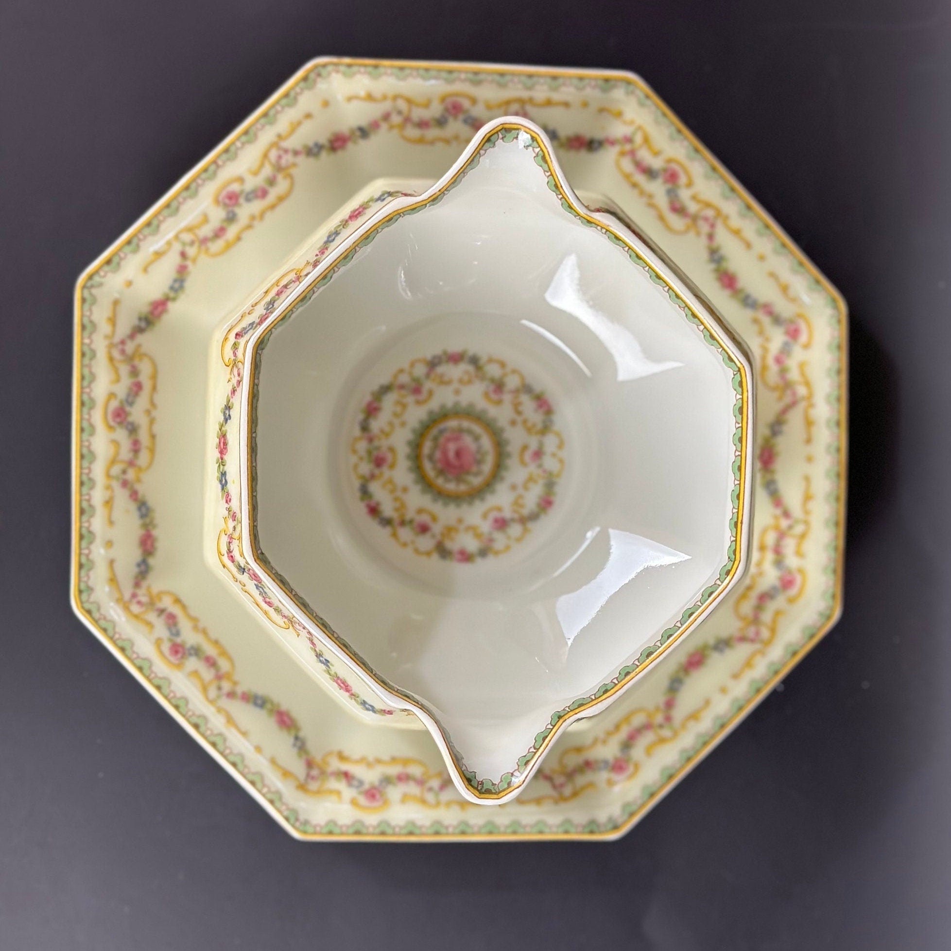 Haviland Venice Limoges Gravyboat Attached Underplate