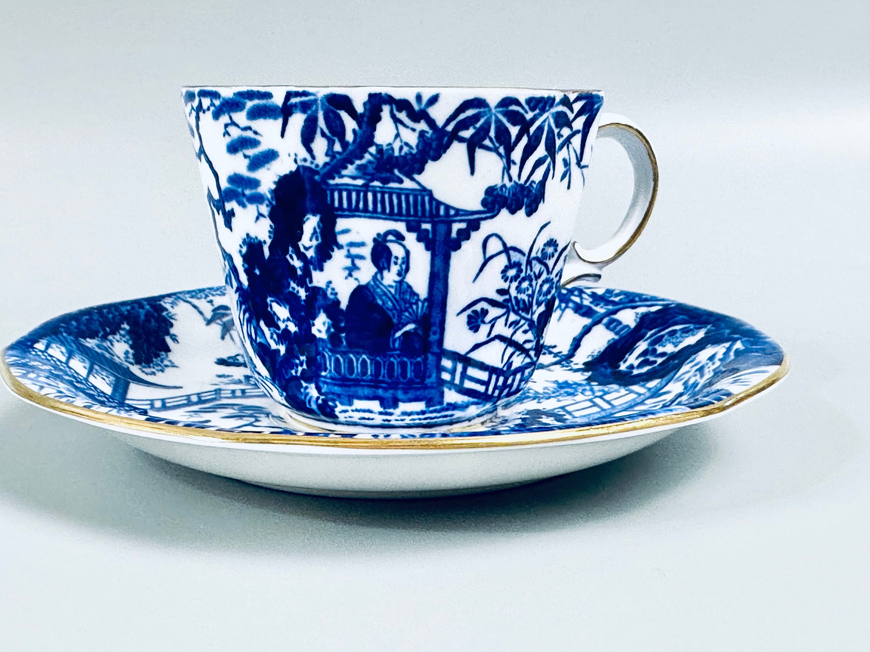 2 Royal Crown Derby Blue Mikado Teacups