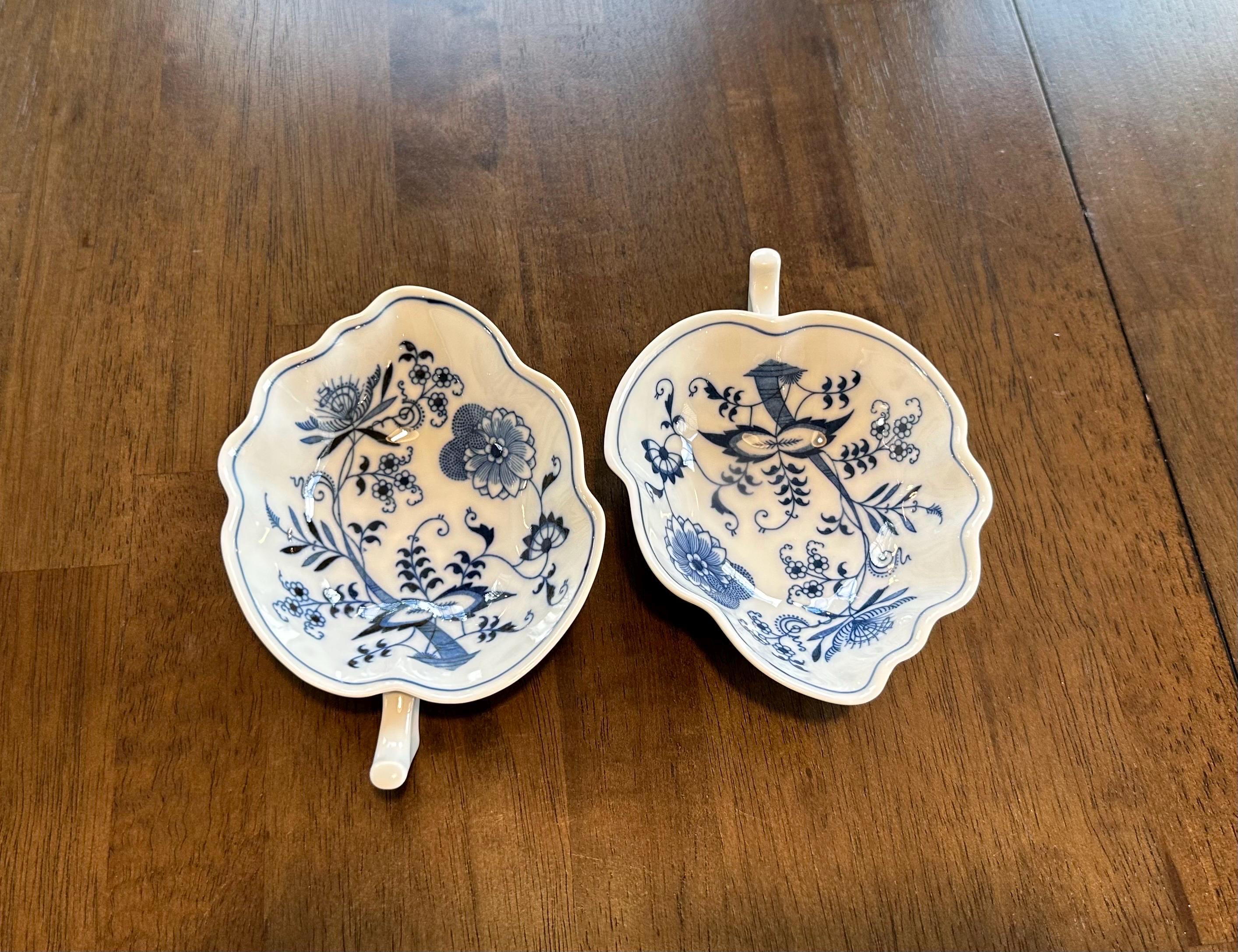 2 Blue Danube Leaf Shaped Nut/ Candy Dishes
