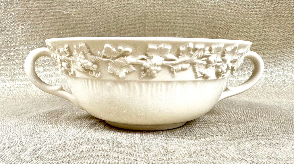 2 Wedgwood Queensware Cream Soup Bowls & Saucers - Grape Pattern