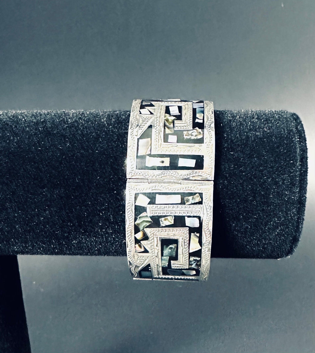 Thick Sterling Silver and Abalone  Bracelet