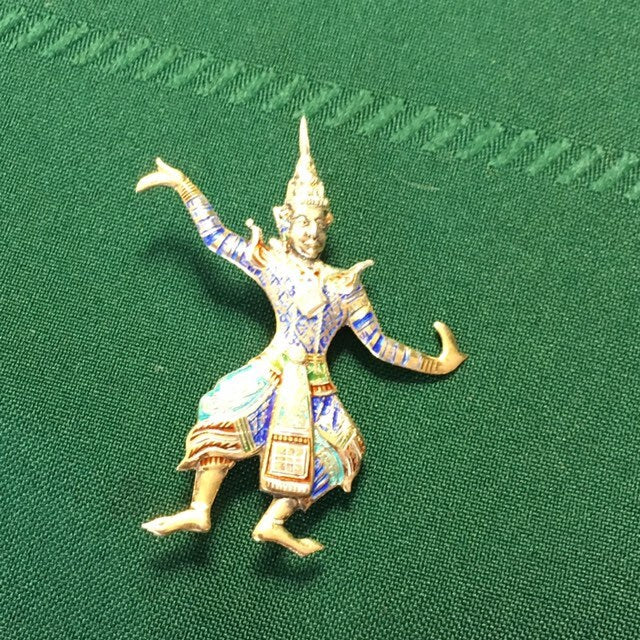 Sterling Silver Siam Dancing Man Enameled Pin