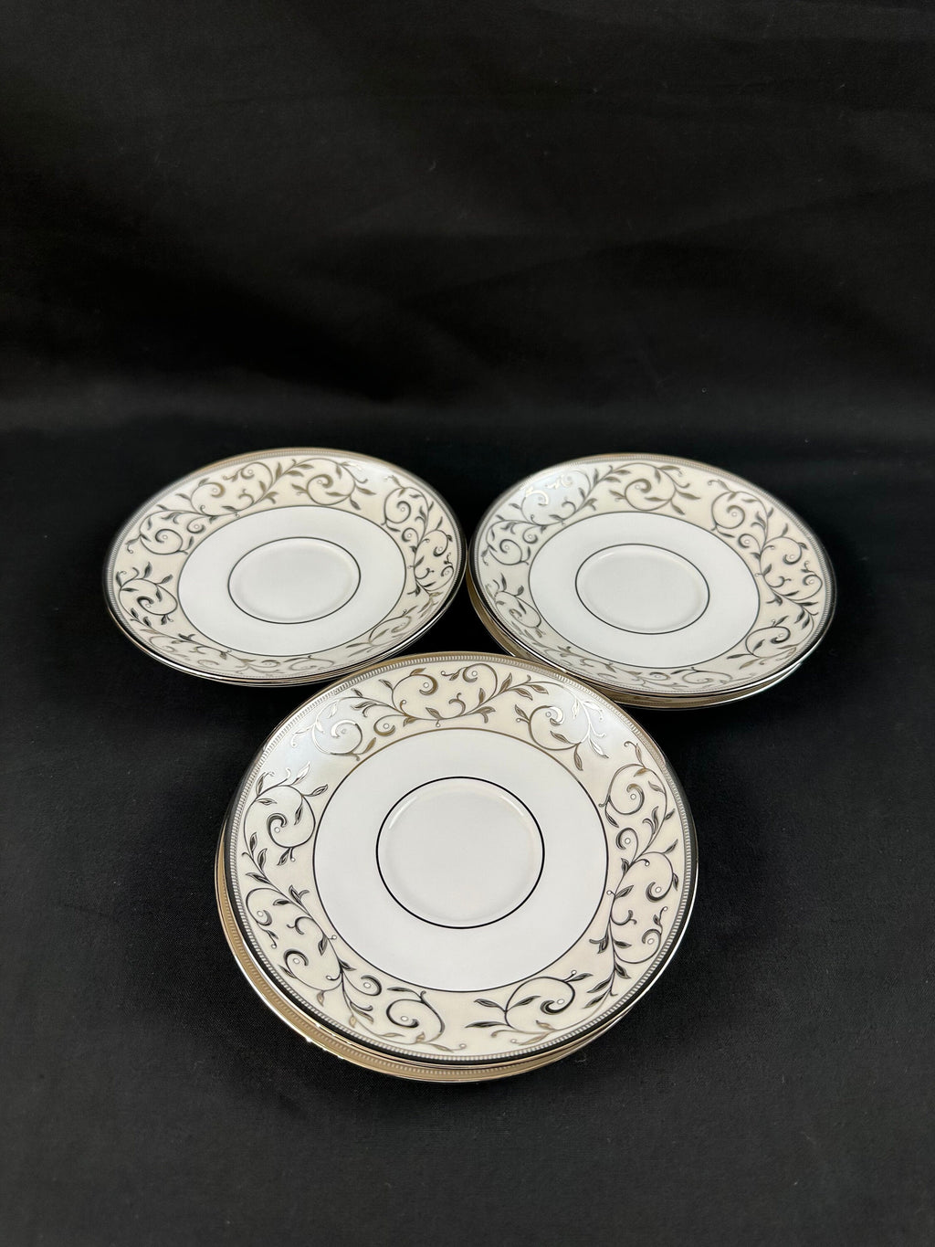 6 Lenox Opal Innocence Silver Saucers