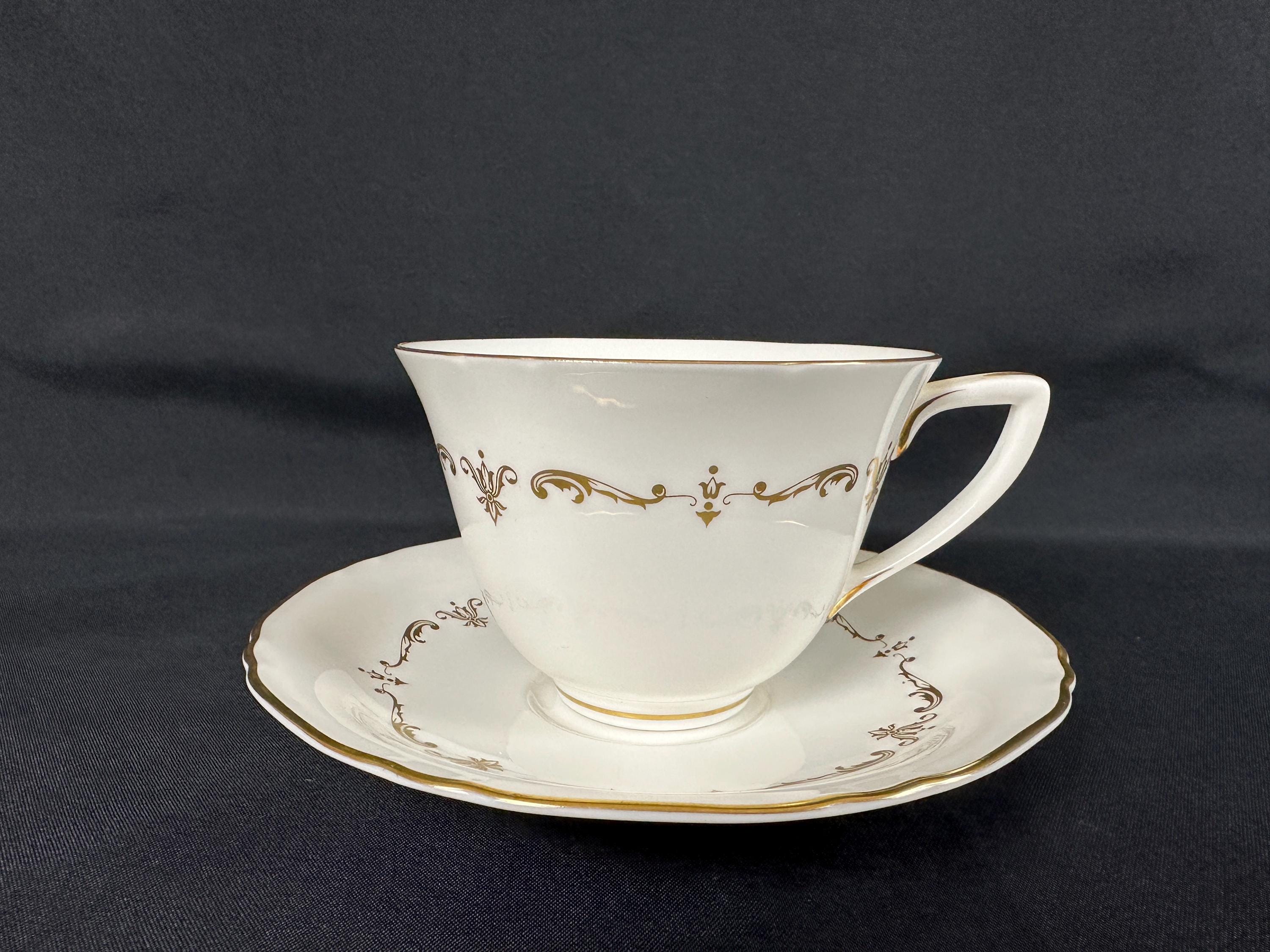 2 Royal Worcester Gold Chantilly Teacups and Saucers