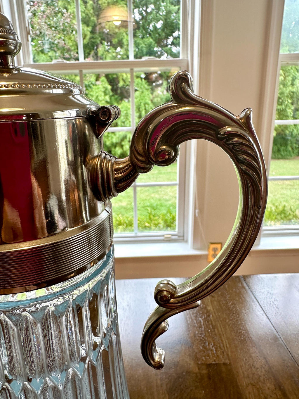 Tall Claret Decanter Glass and Silver Plate