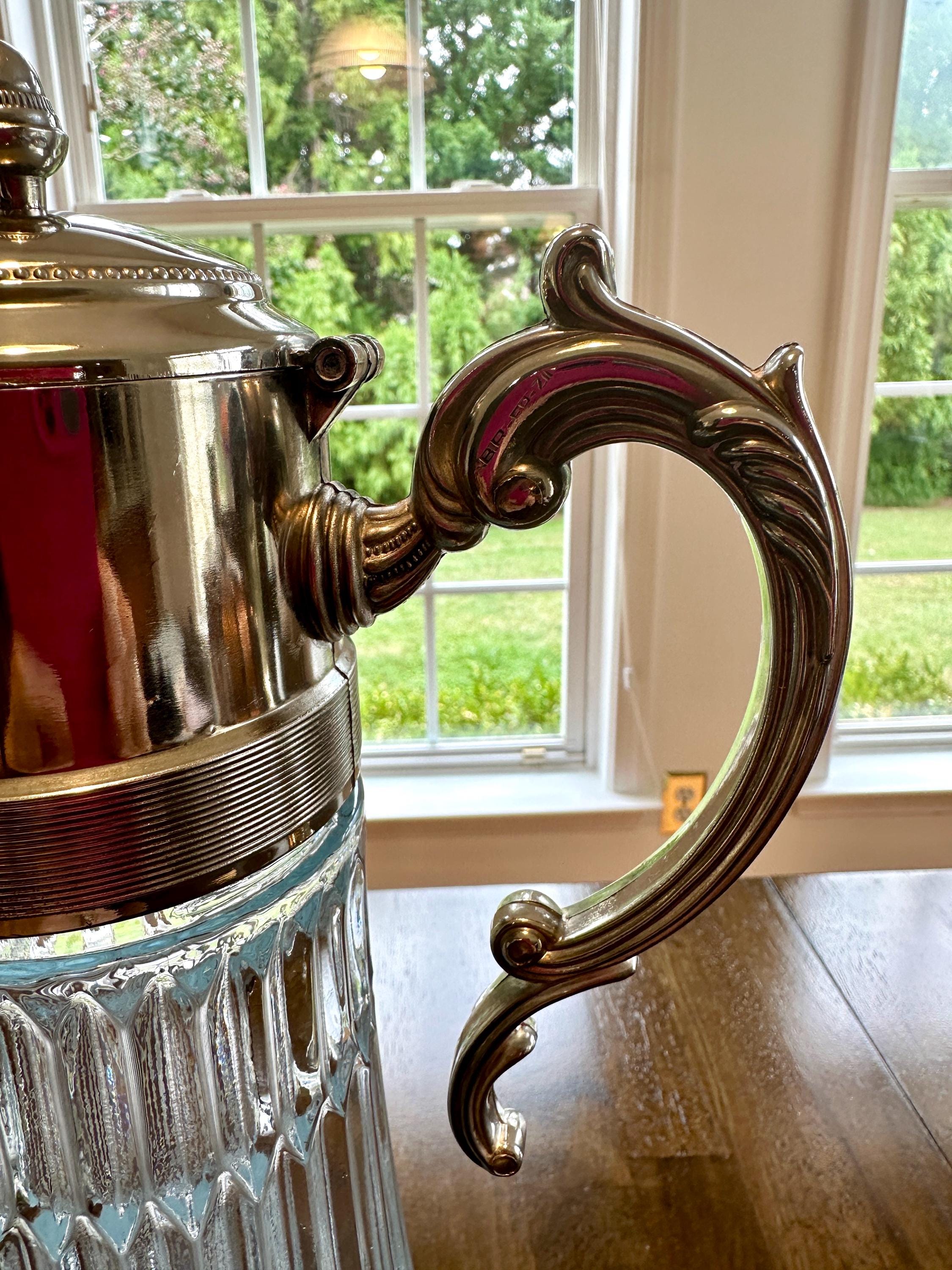 Tall Claret Decanter Glass and Silver Plate
