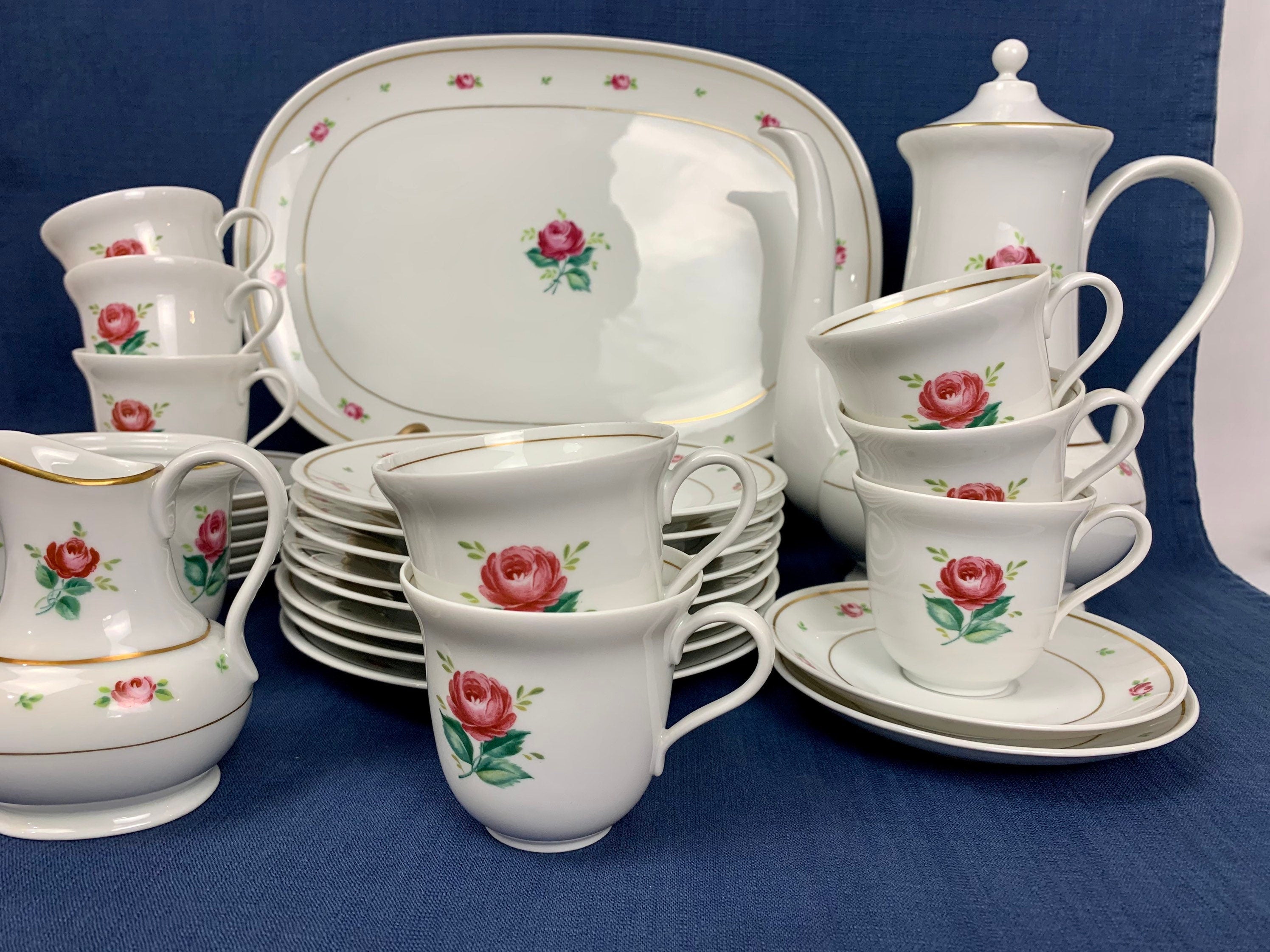 Vintage Hutschenreuther Coffee Dessert Set: Mid-Century German China
