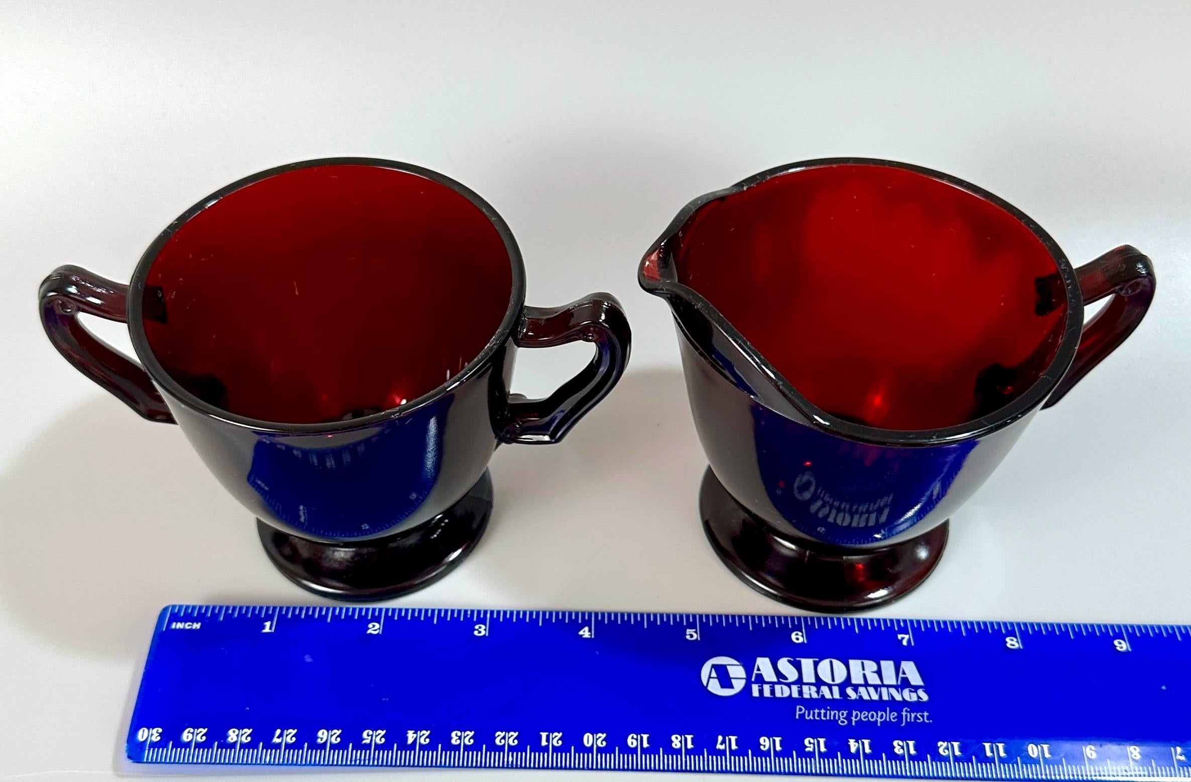 Royal Ruby Glass Creamer and Sugar Bowl by Anchor Hocking