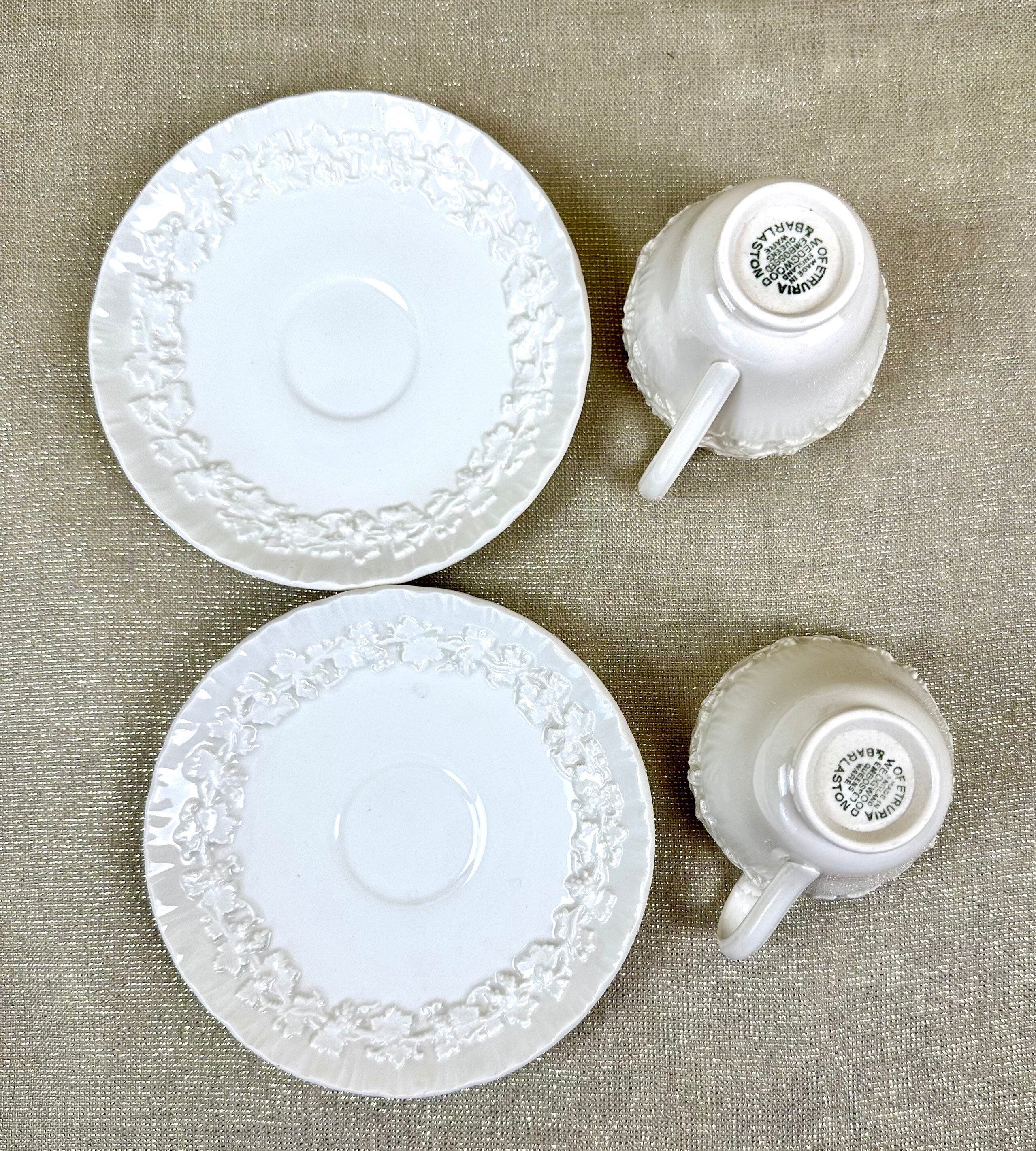 2 Wedgwood Cream on Cream Demitasse Cups and Saucers