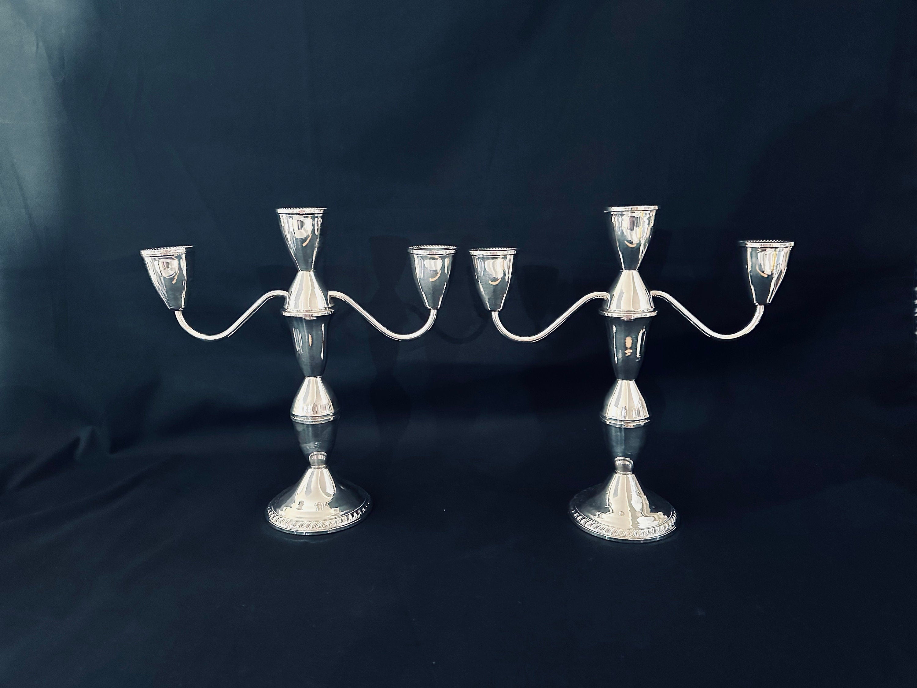 2 Sterling Silver Weighted Duchin Convertible Candleabras