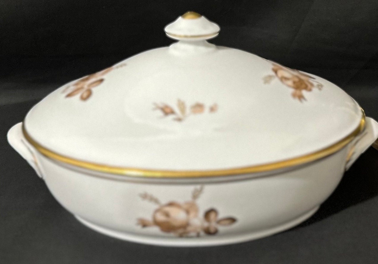Royal Copenhagen Brown Roses Covered Serving Bowl