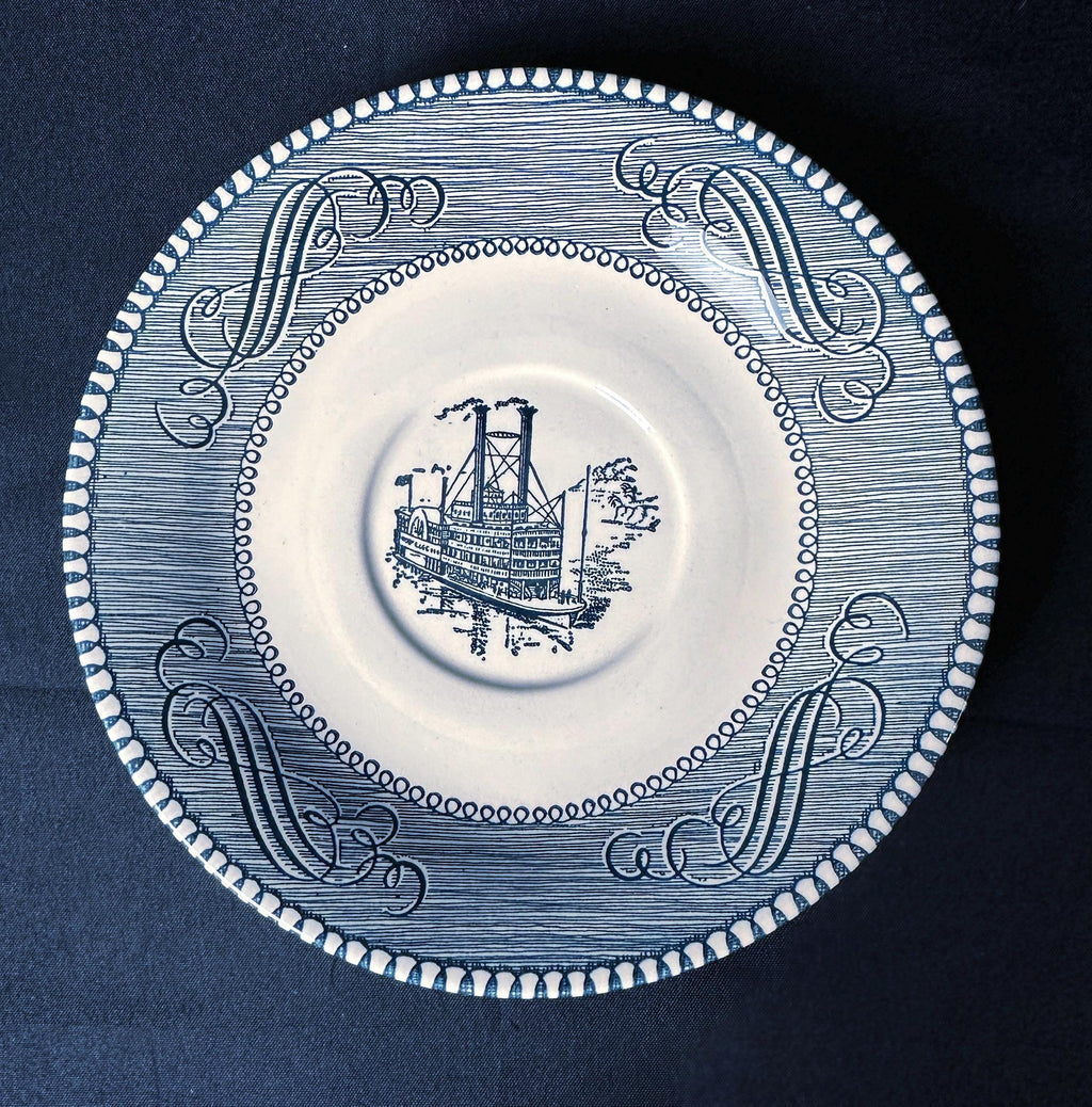 Currier and Ives Blue cup and saucer