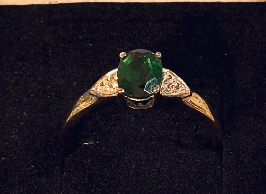 Sterling Silver and Emerald Ring lab created size 9