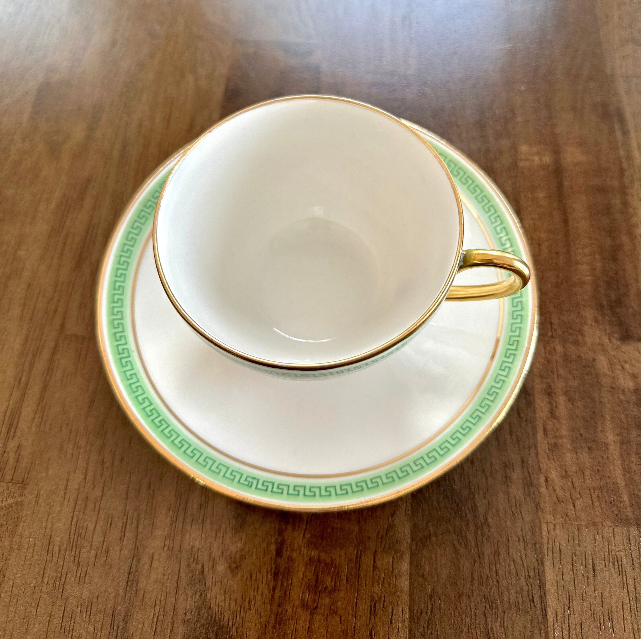 2 Bernardaud Green Greek Key Teacups