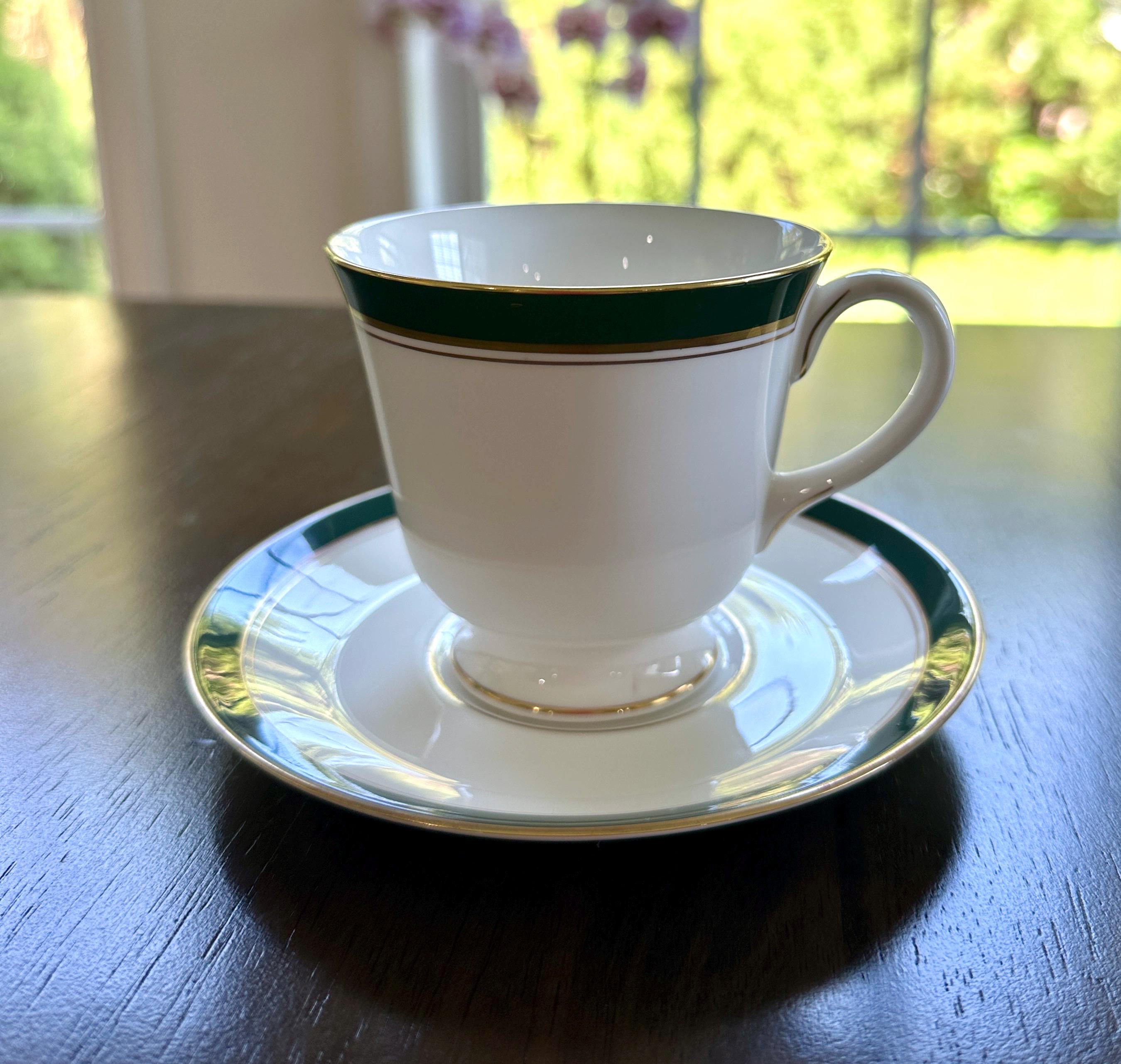 2 Royal Worcester Howard Leather Green Teacups and Saucers