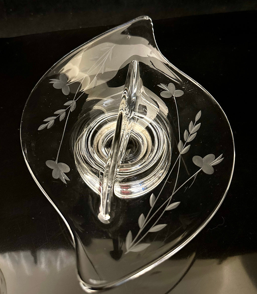 2 Antique Sterling Silver and Etched Glass Serving Bowls
