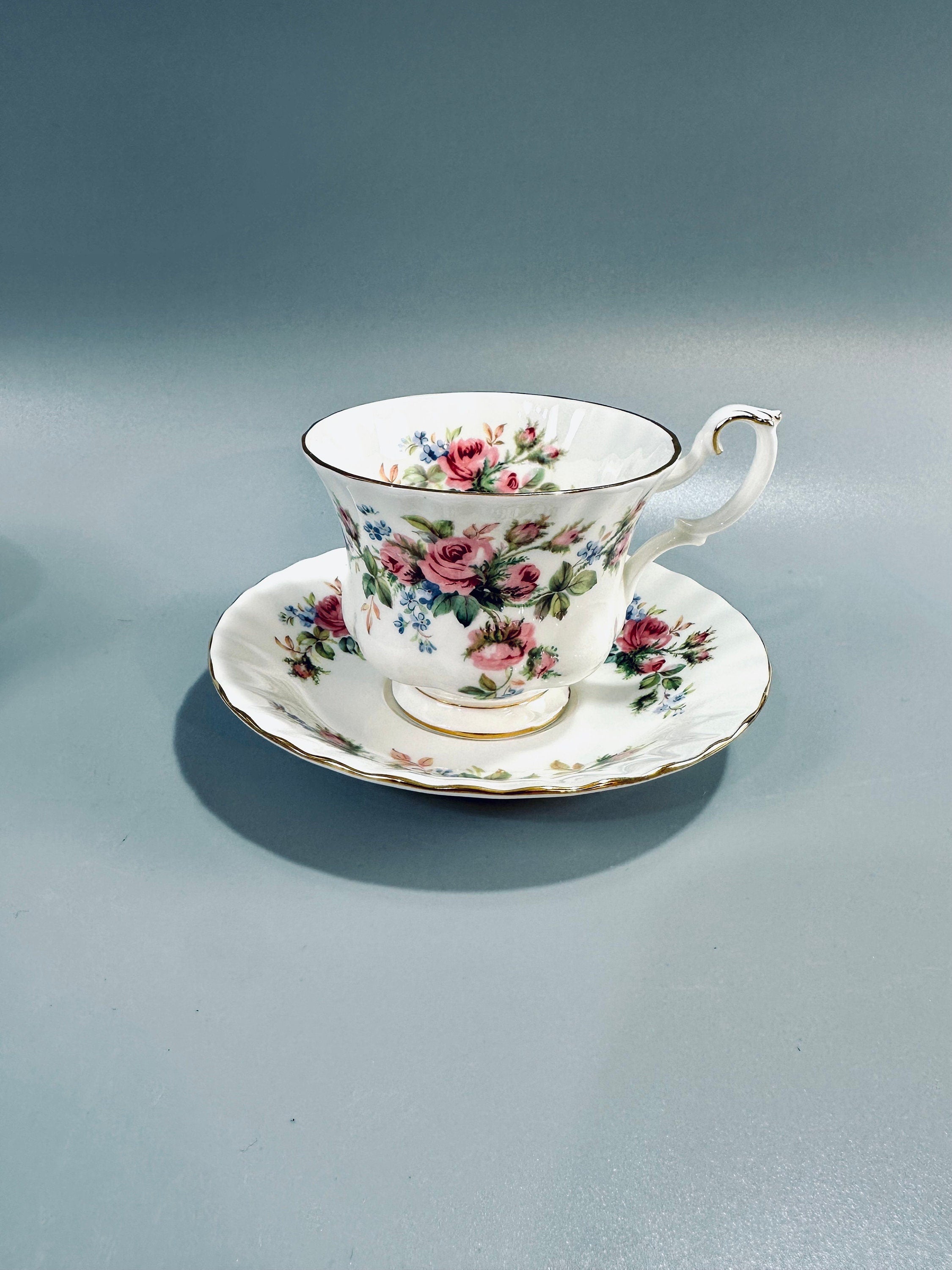 2 Royal Albert Moss Rose Teacups and Saucers