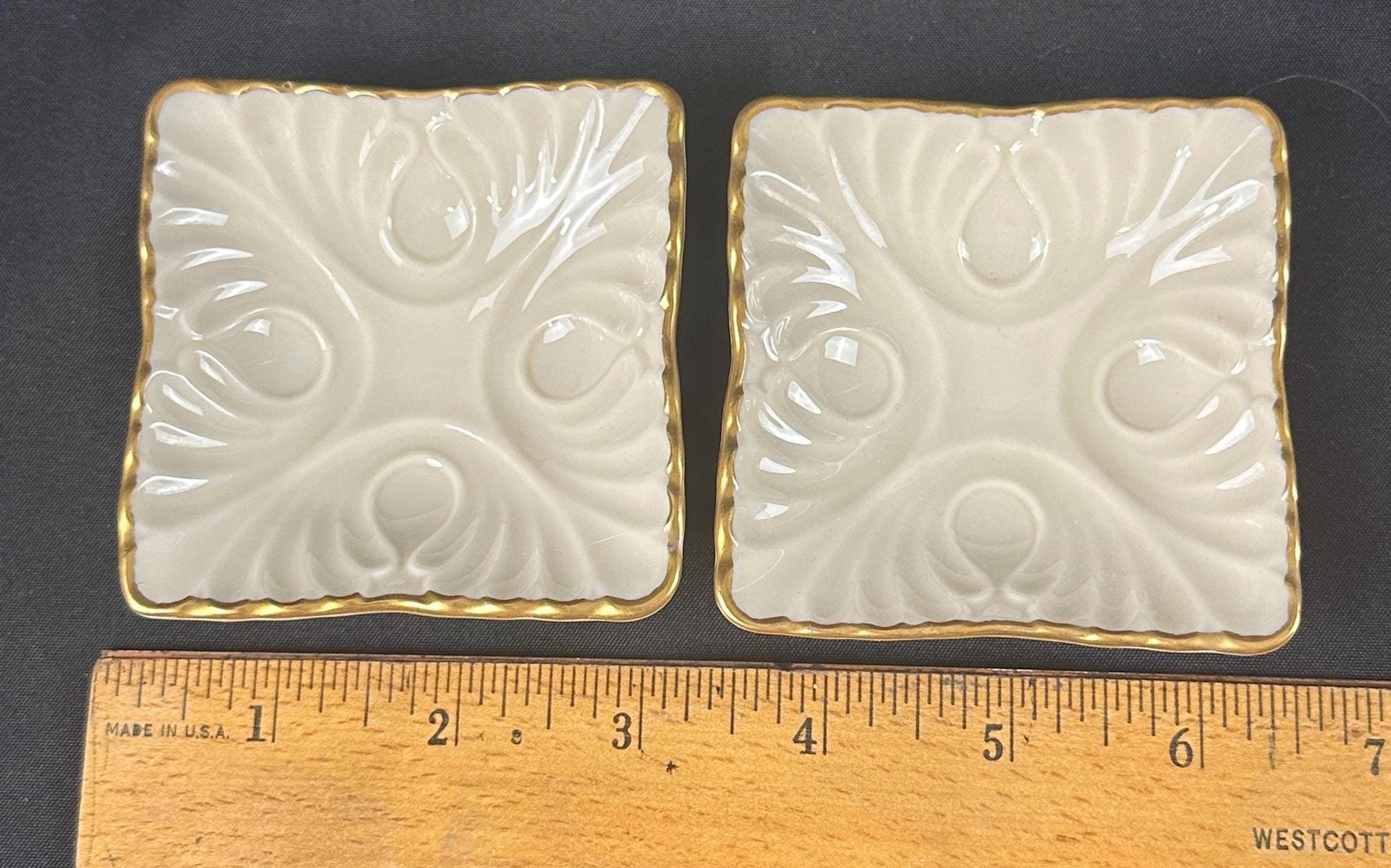 2 Lenox Ivory and Gold Sculpted Trinket Dishes
