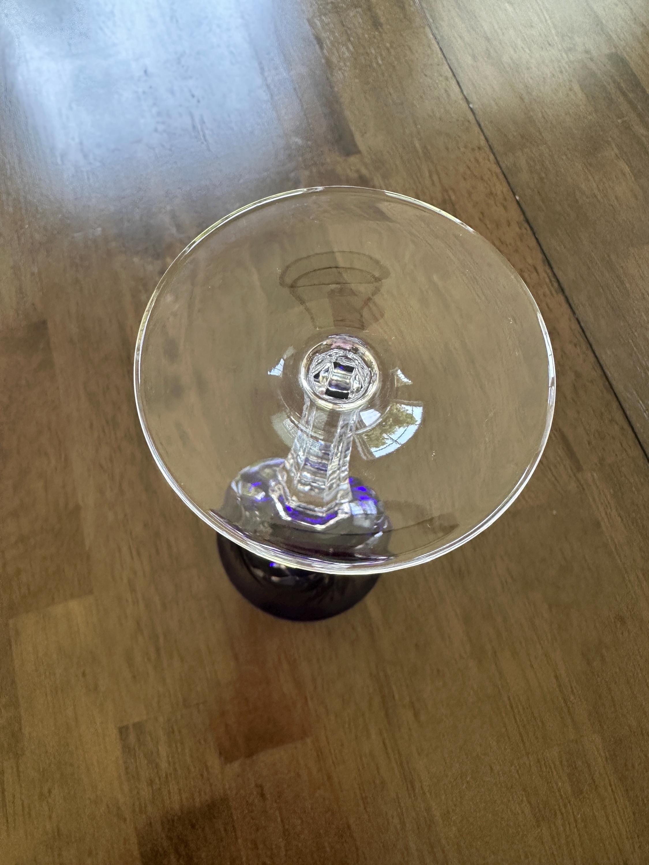 2 Gorham Crystal Cobalt Blue  Wine Glasses Cherrywood