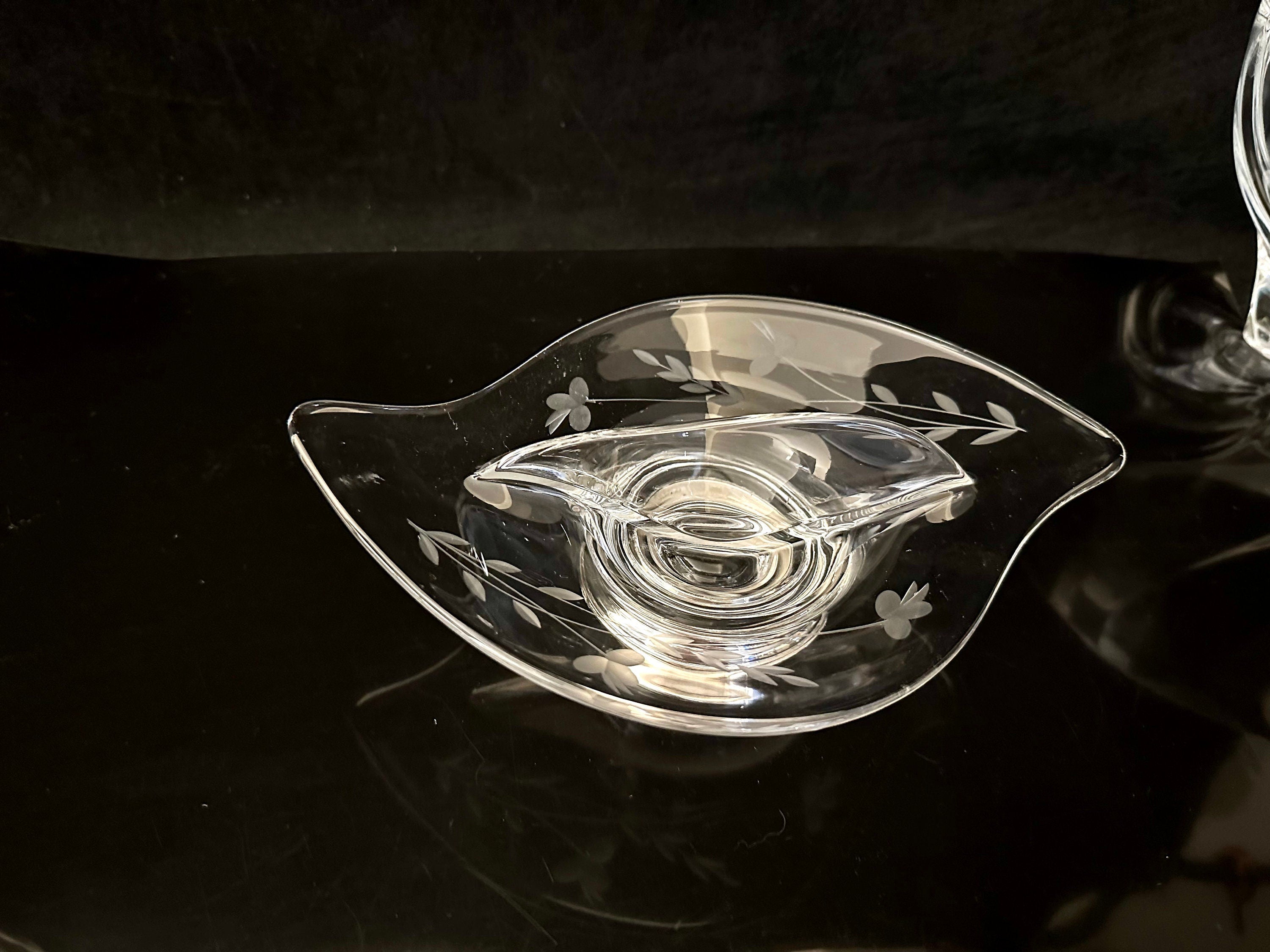 2 Antique Sterling Silver and Etched Glass Serving Bowls