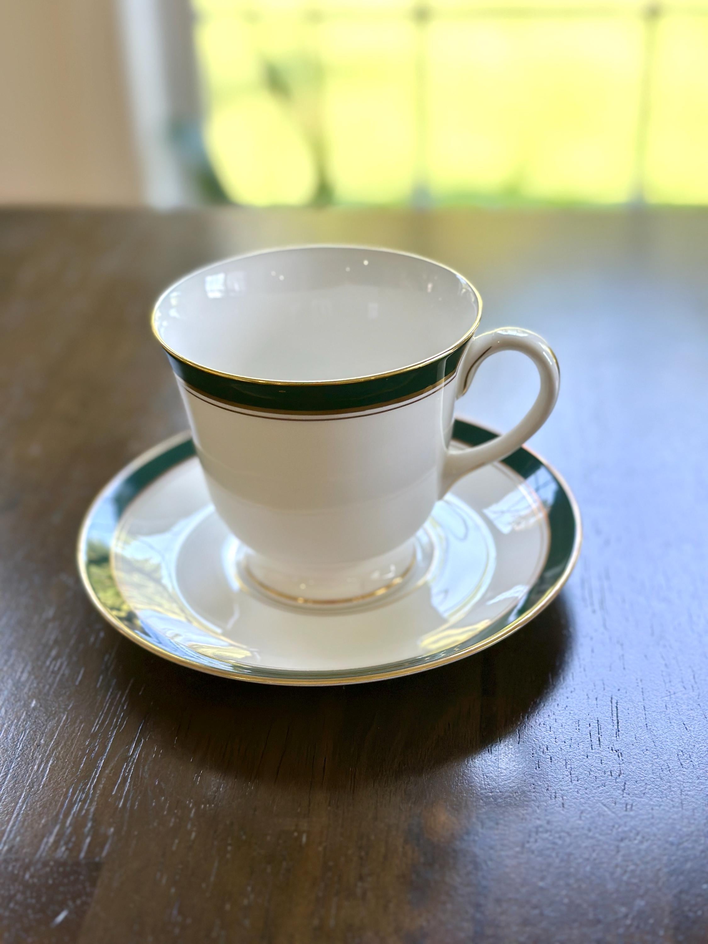 2 Royal Worcester Howard Leather Green Teacups and Saucers