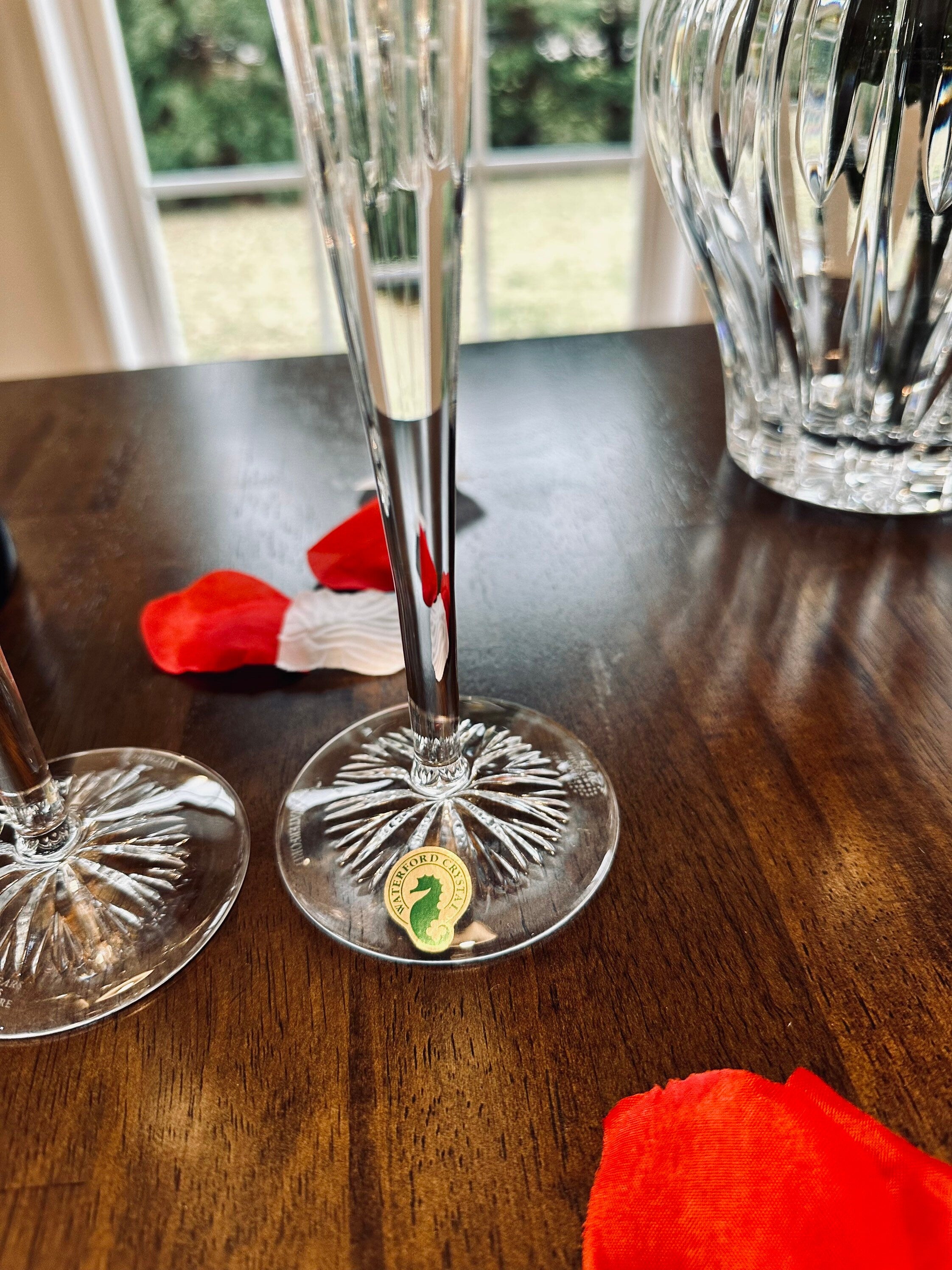 2 Waterford Crystal Tall Toasting Flutes Let There Be Peace