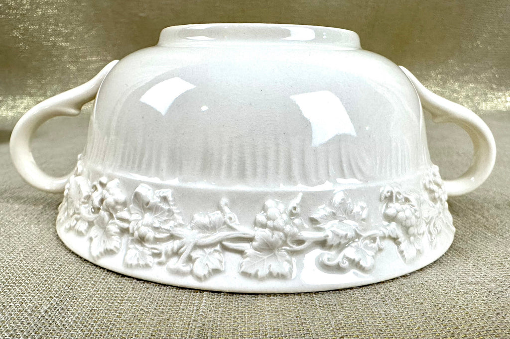 2 Wedgwood Queensware Cream Soup Bowls & Saucers - Grape Pattern