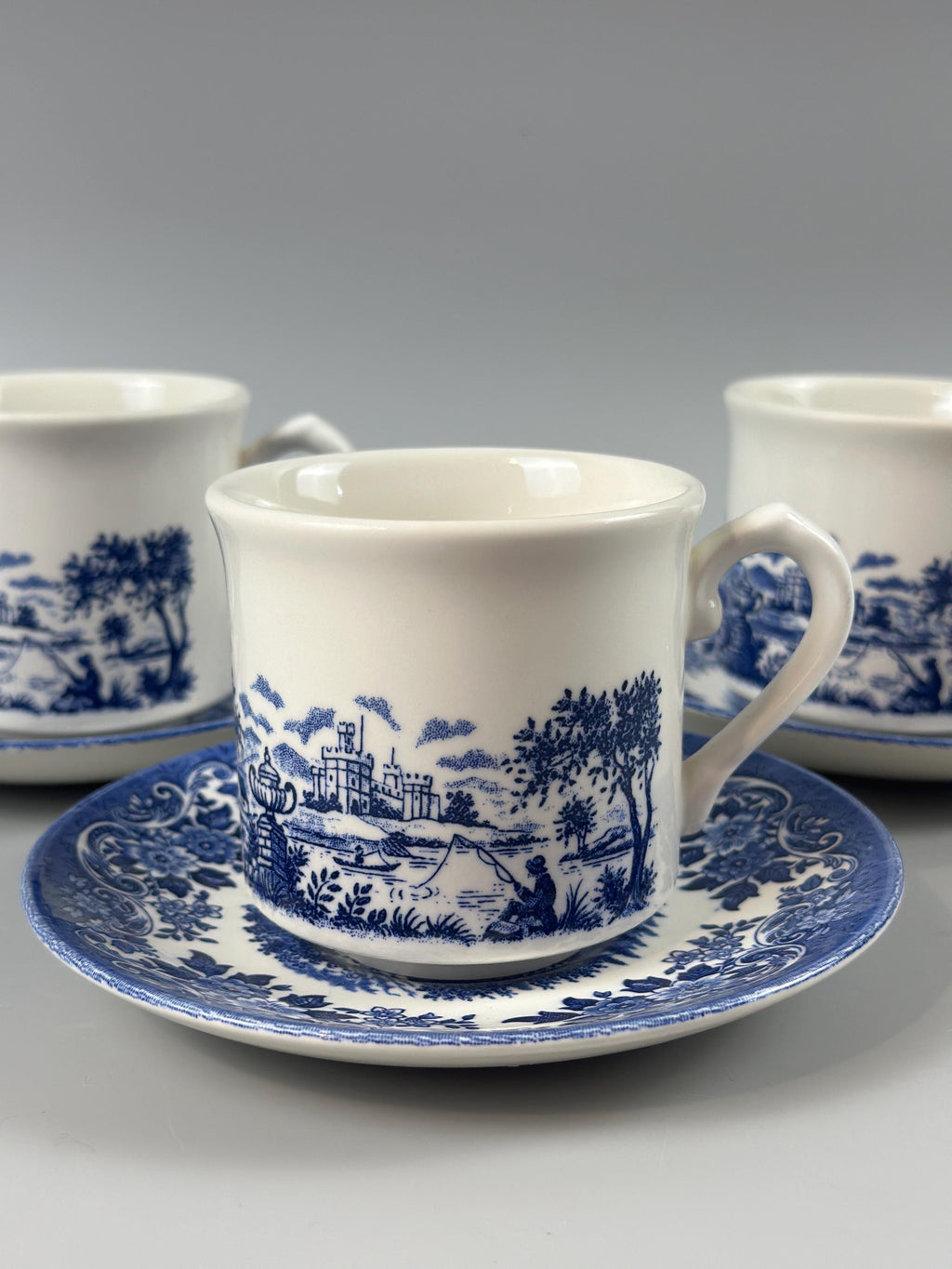 3 Churchill English Scene Blue Cups and Saucers
