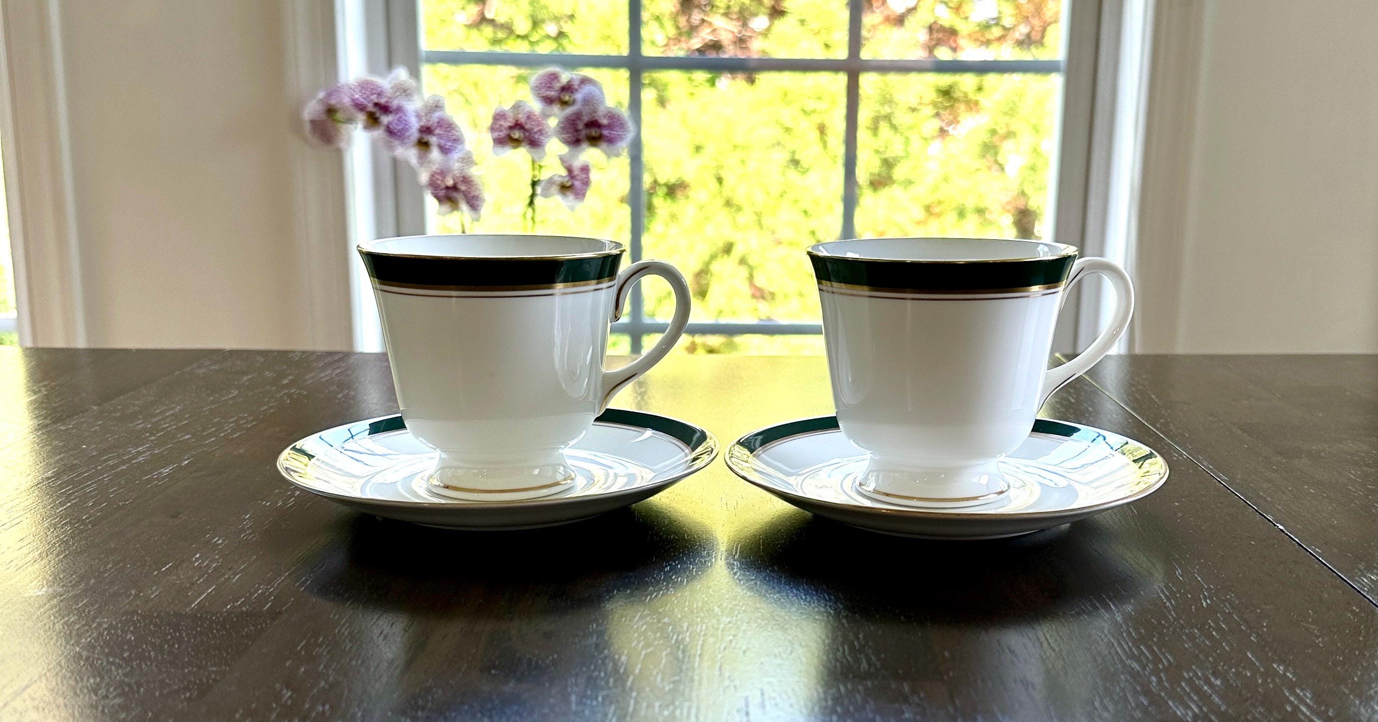 2 Royal Worcester Howard Leather Green Teacups and Saucers