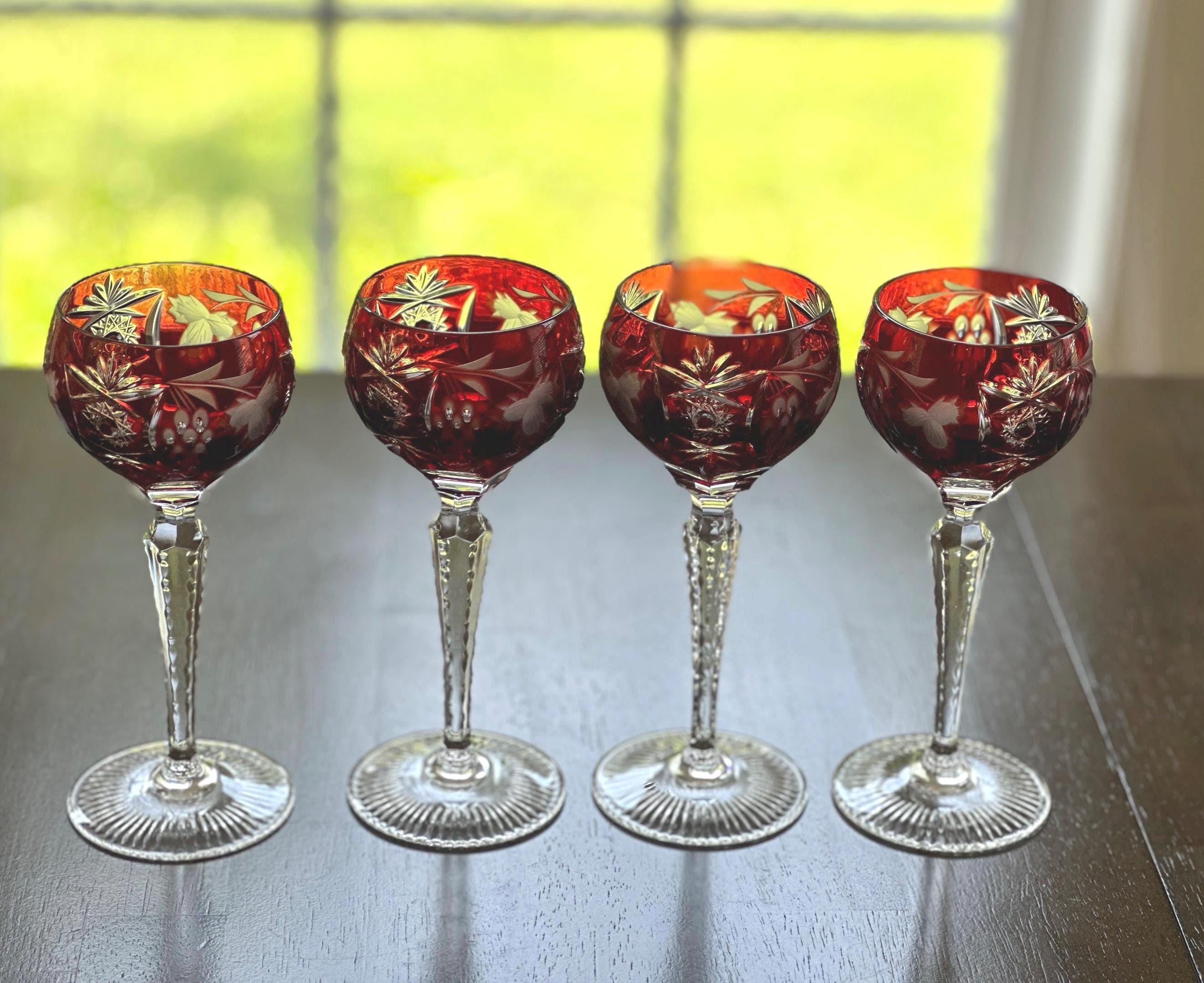 4 Nachtmann Traube Ruby Hock Wine Glasses