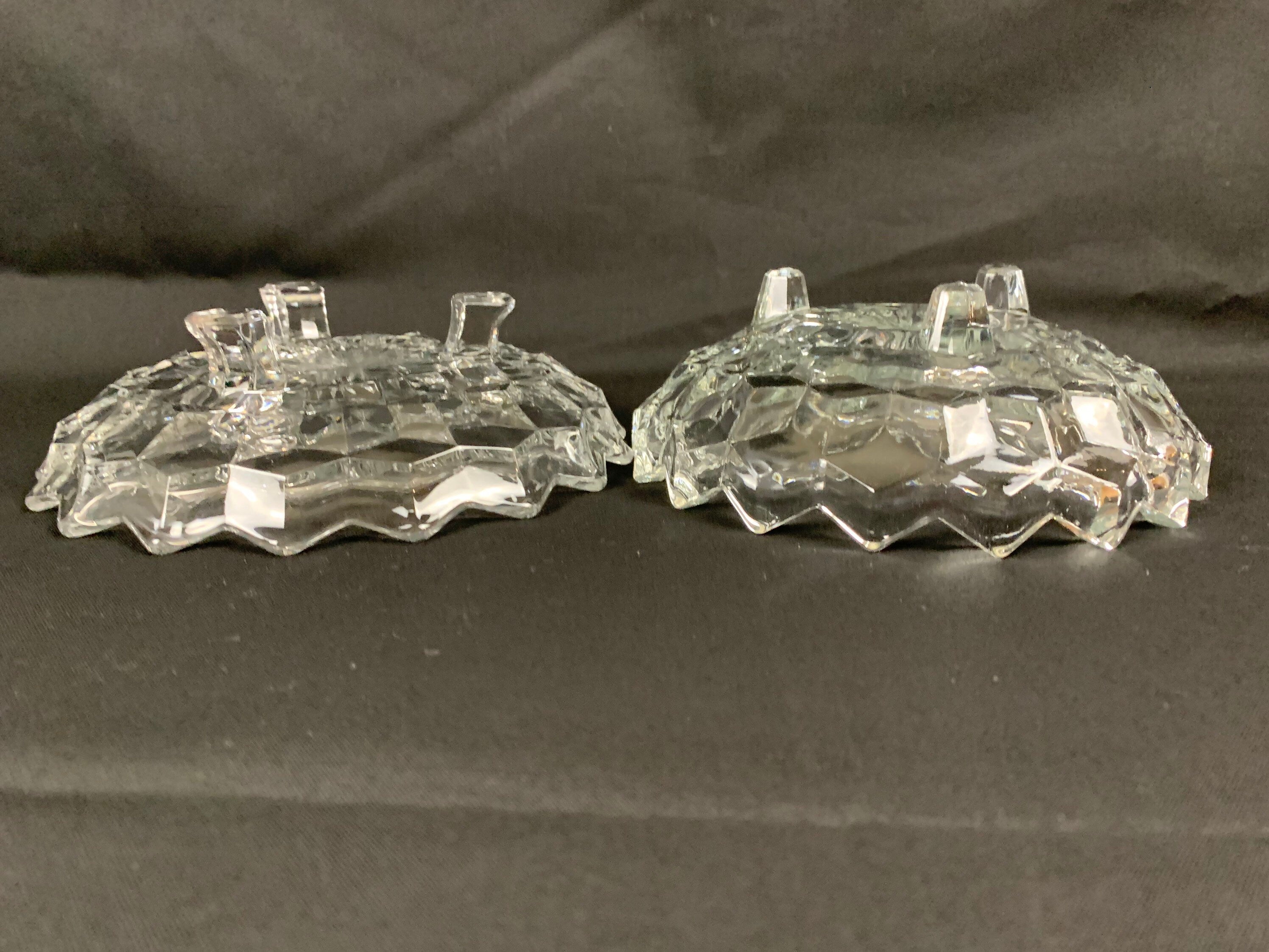 2 Fostoria American Footed Tidbit Trays