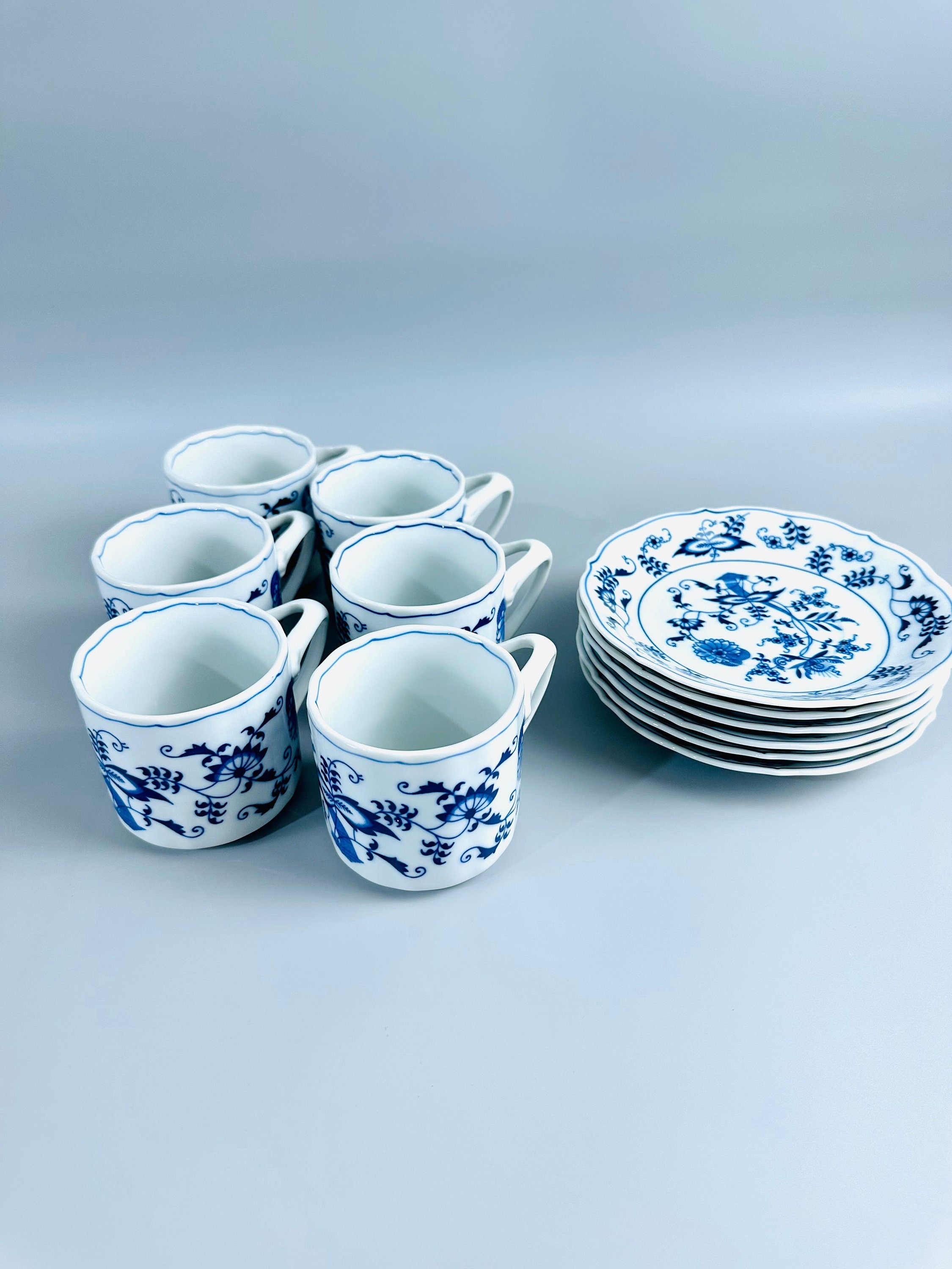 6 Blue Danube Large Flat Cups and Saucers