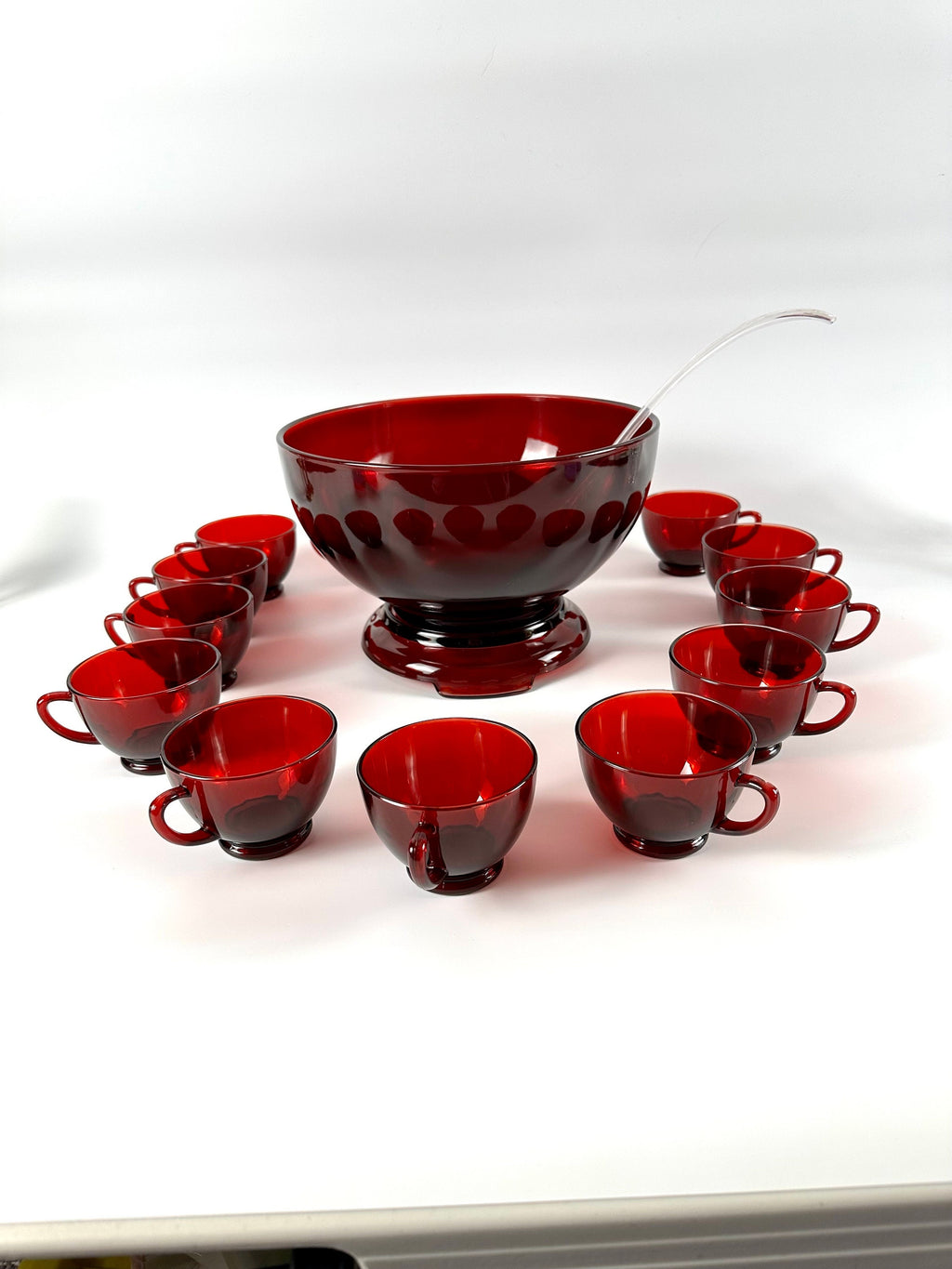 Fourteen Piece Anchor Hocking Royal Ruby Punch Bowl and Cups