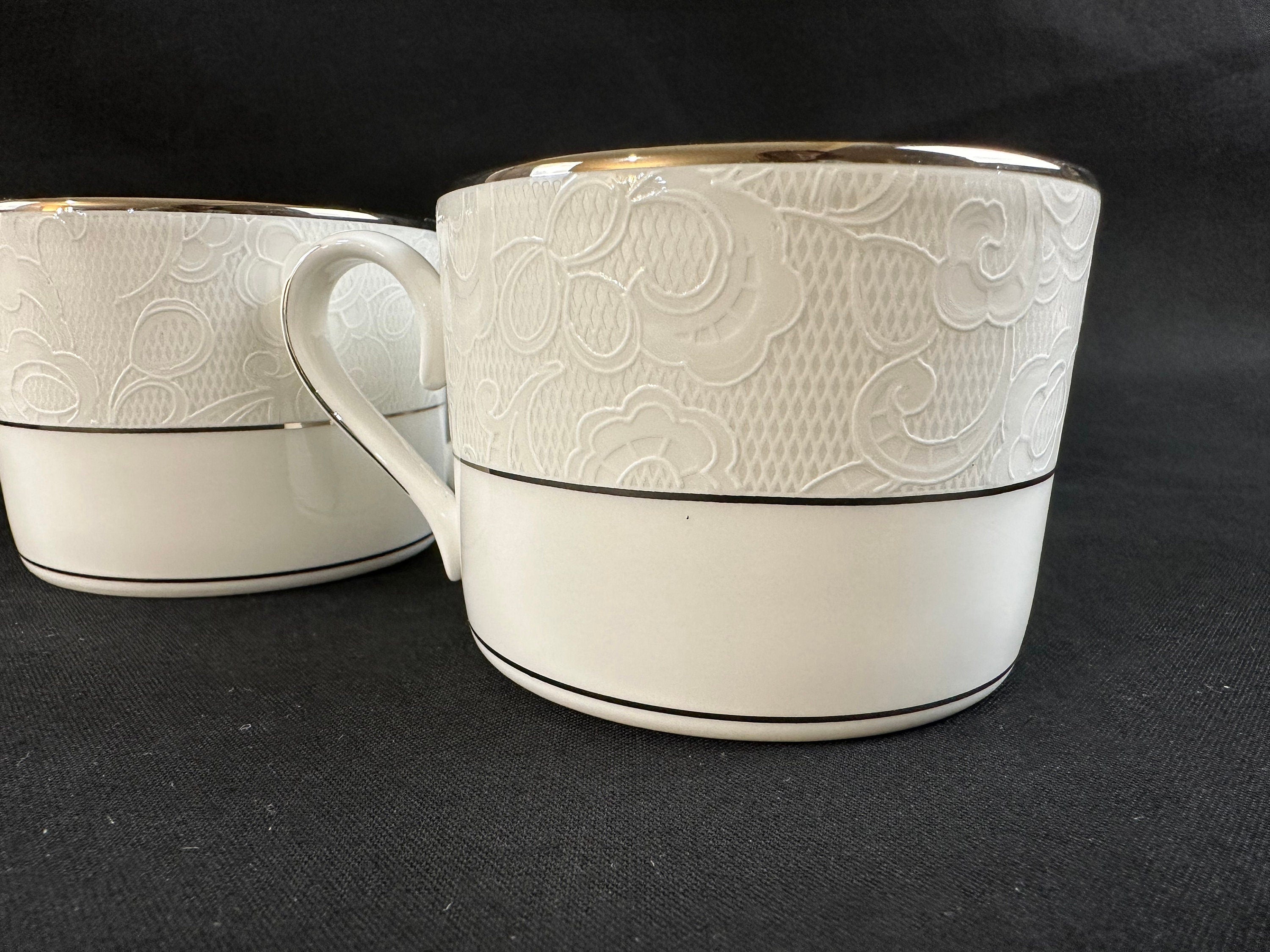 4 Lenox Venetian Lace Flat Teacups