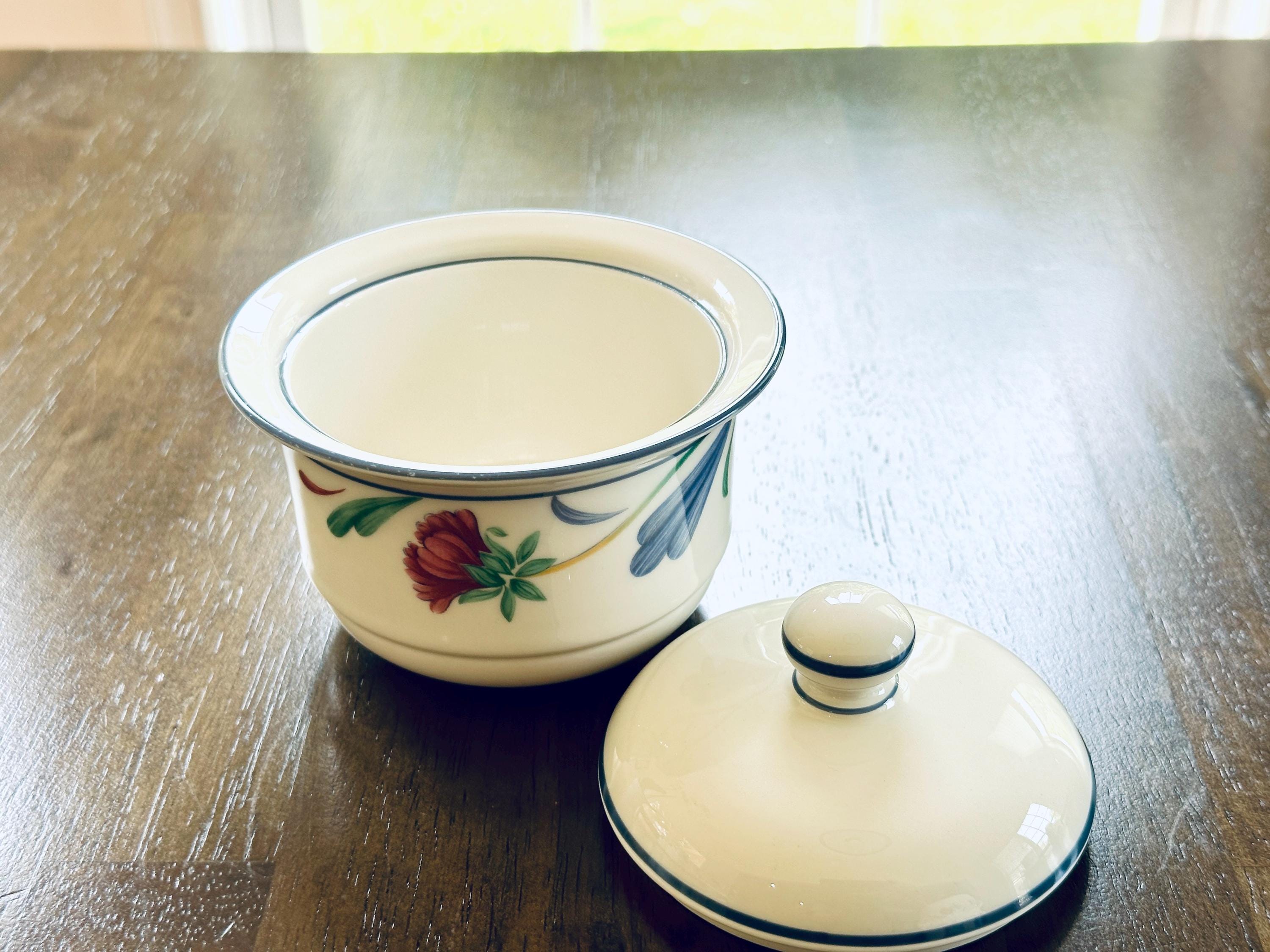 Lenox Poppies on Blue Creamer and Sugar Bowl