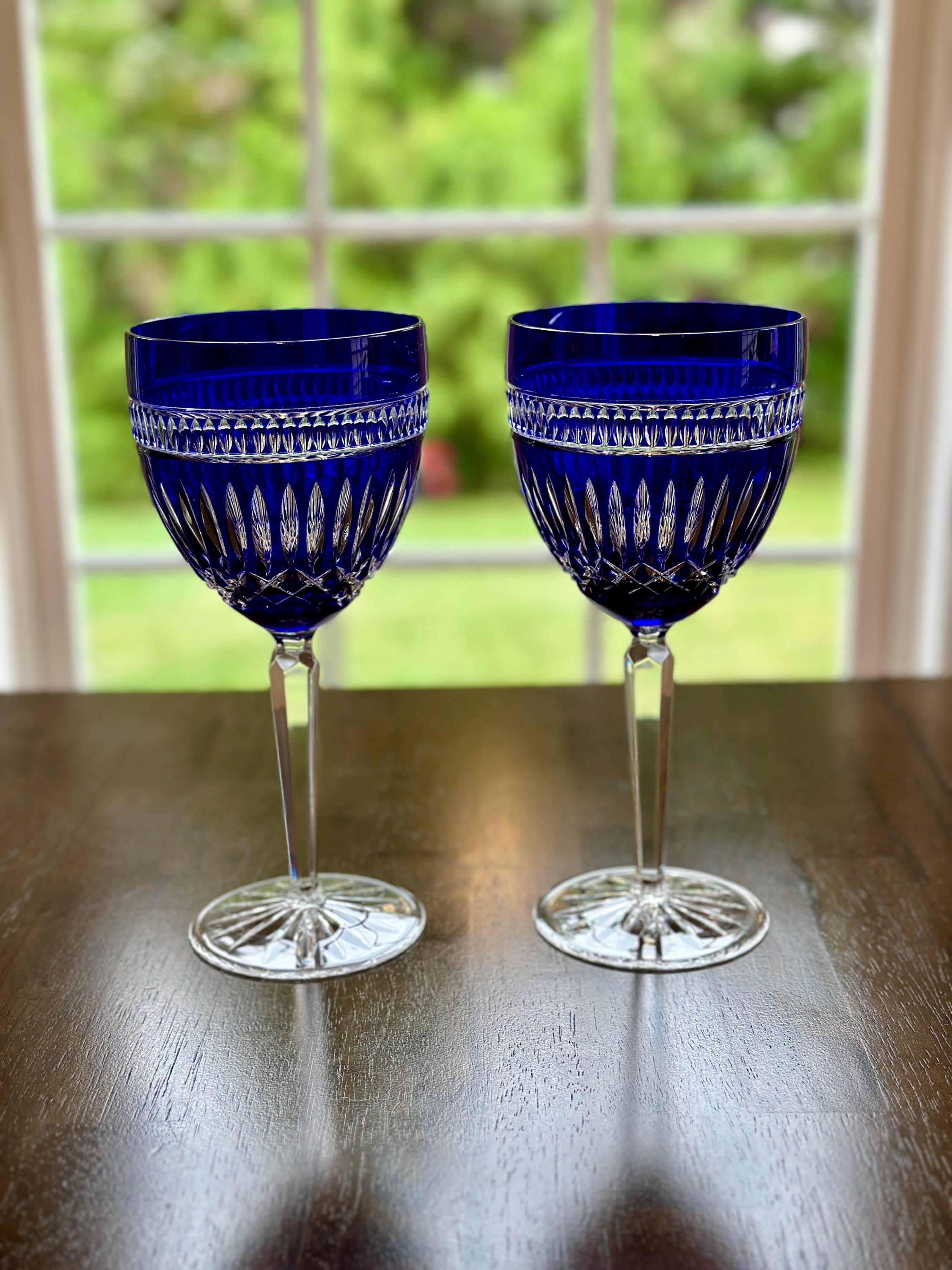 2 Waterford Crystal Serenity Sapphire Goblets