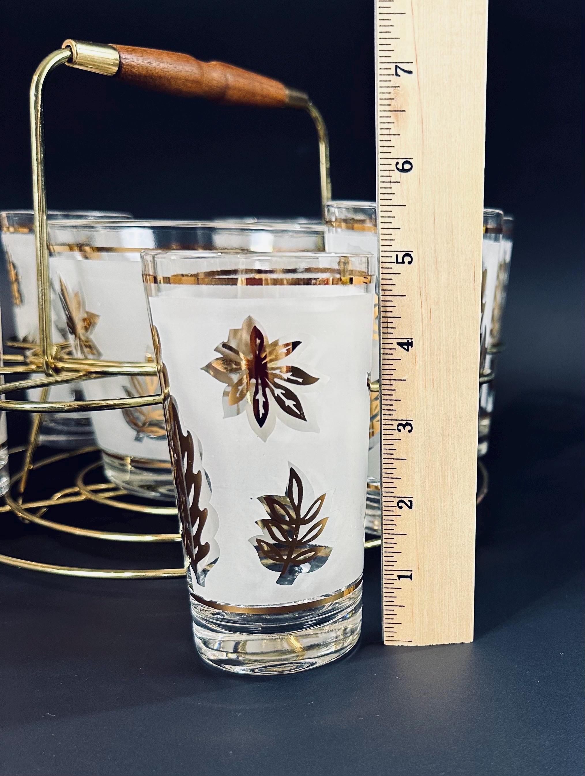 Libbey Gold Leaf Barware Set With Holder and Ice Bucket