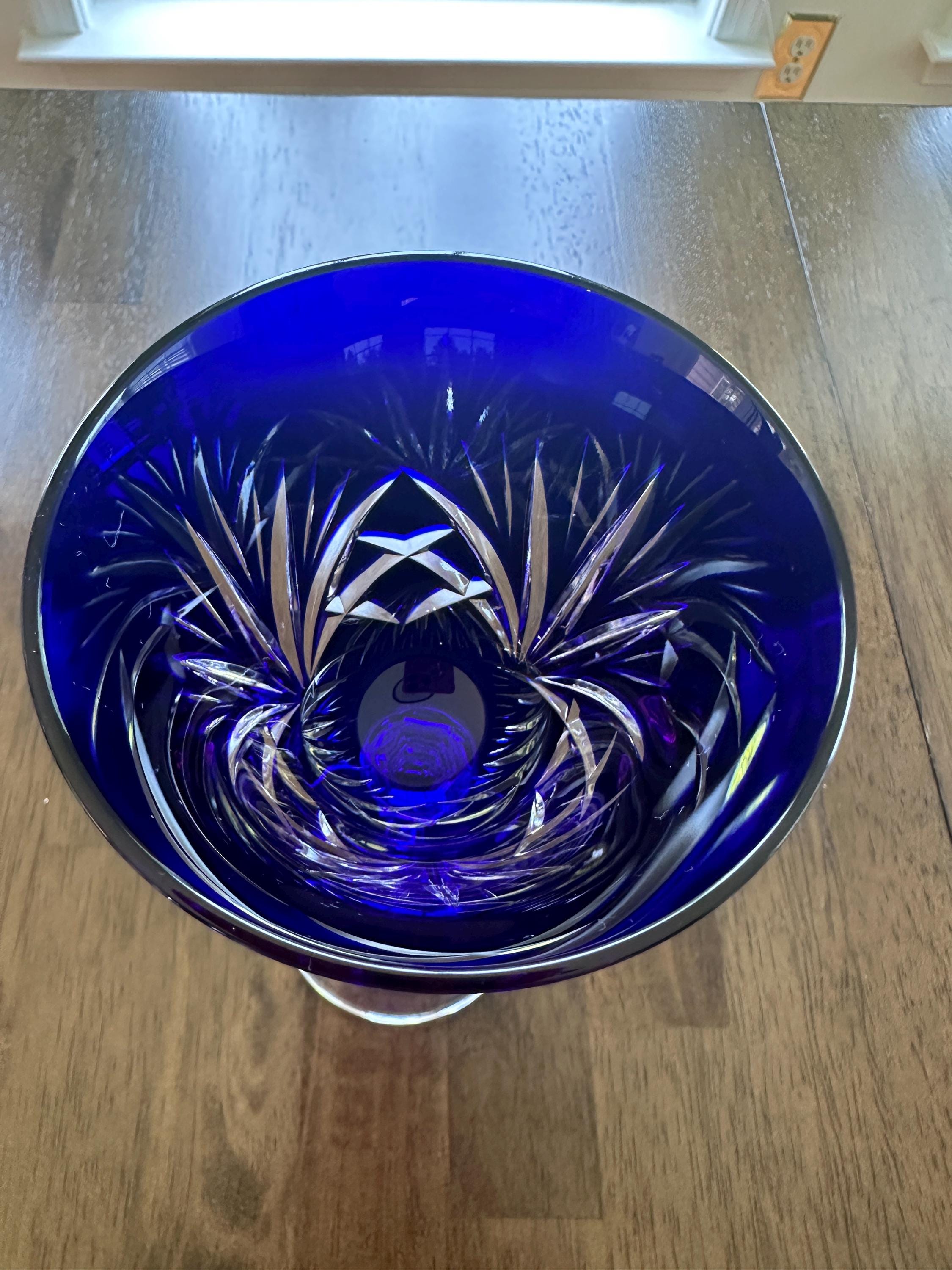 2 Gorham Crystal Cobalt Blue  Wine Glasses Cherrywood