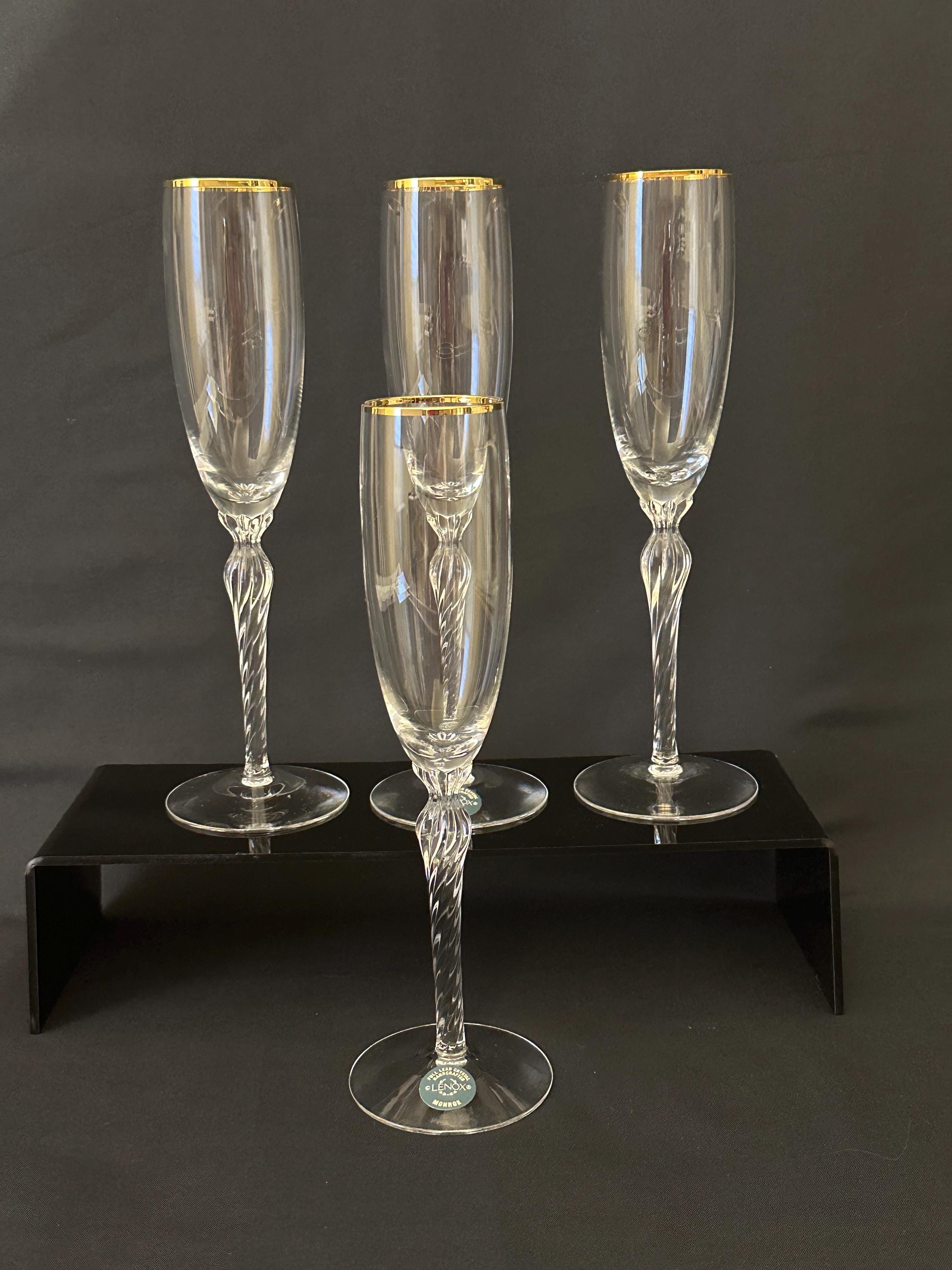 4 Lenox Monroe Champagne Flutes Gold Rims