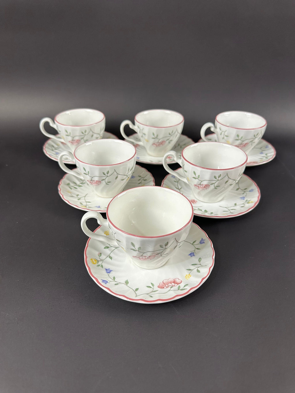 Six Tea Cups and Saucers by Johnson Brothers “Summer Chintz” Pattern