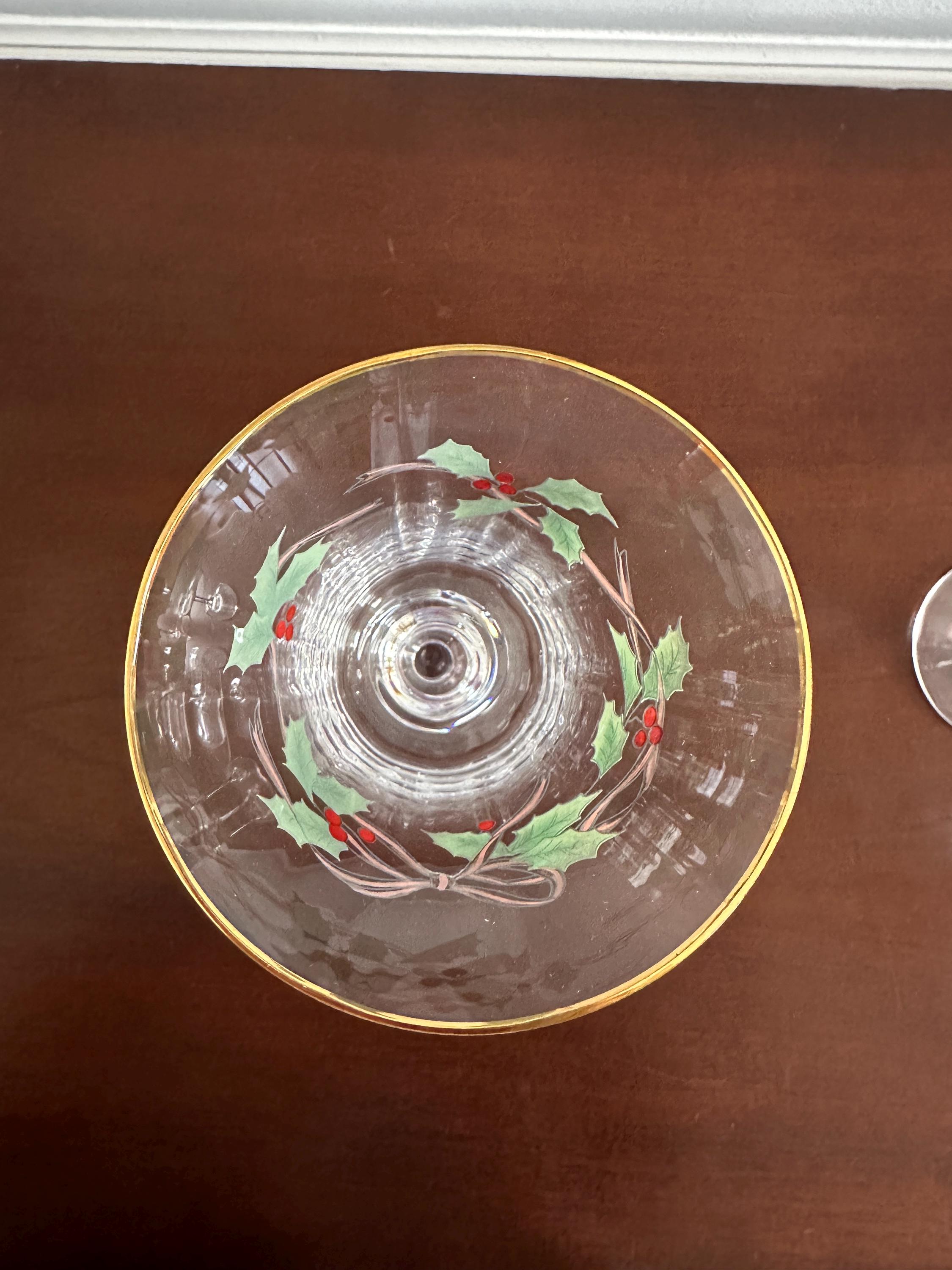 7 Mikasa Ribbon Holly Crystal Water Goblets