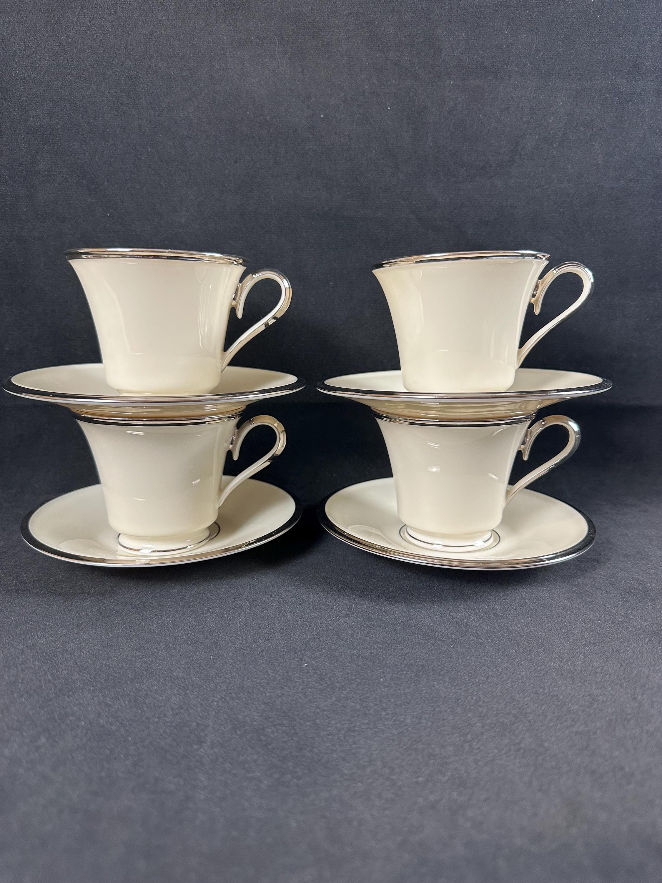 4 Lenox Solitaire Teacups and Saucers
