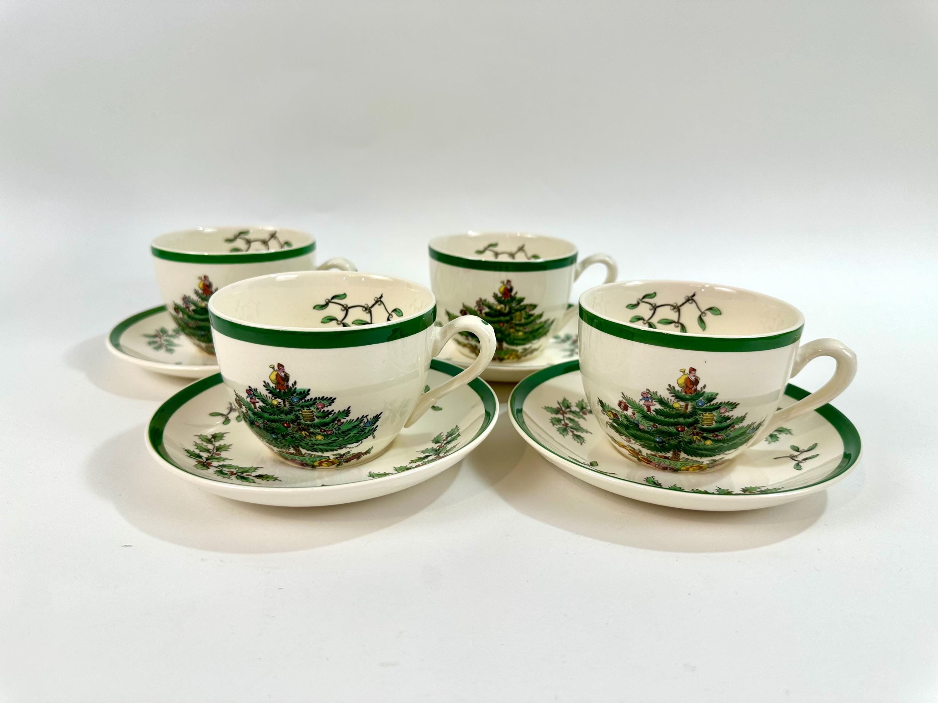 4 Spode Christmas Tree Tea Cups and Saucers set of Teacups