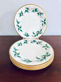 4 Mikasa Ribbon Holly Salad Plates Dessert Plates