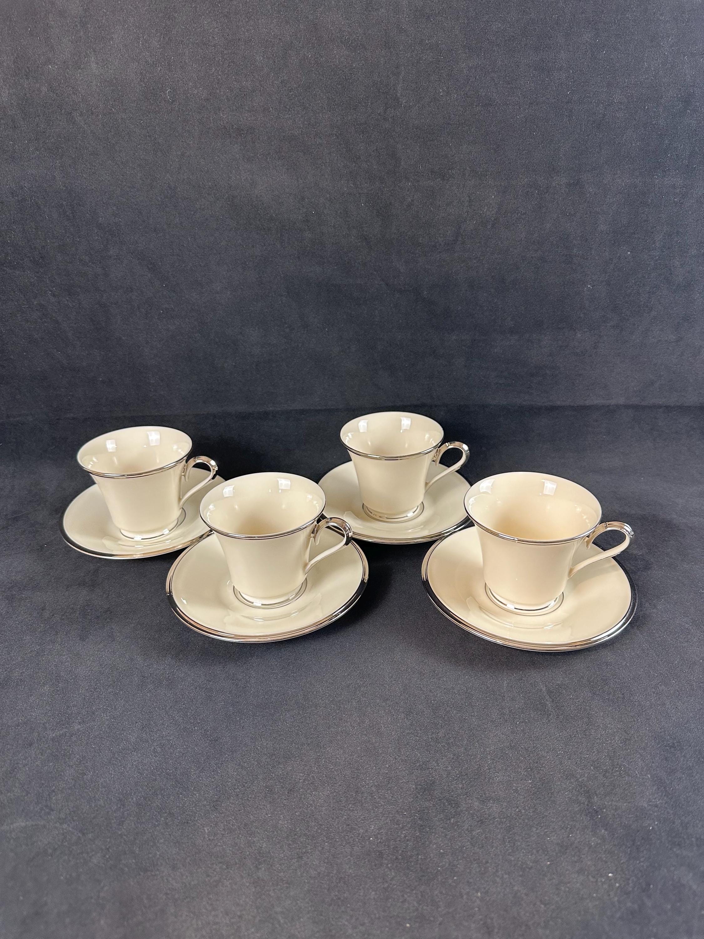 4 Lenox Solitaire Teacups and Saucers