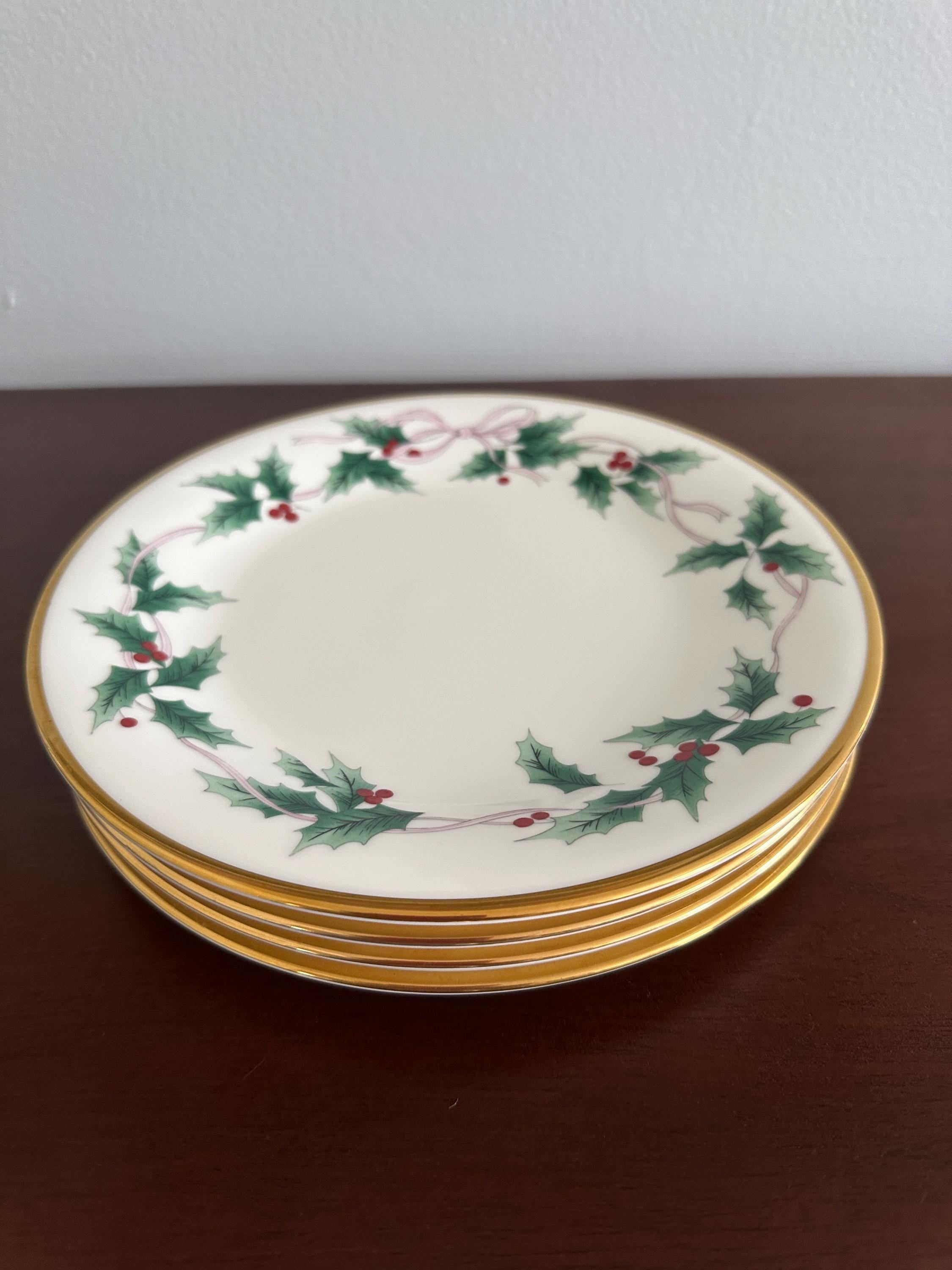 4 Mikasa Ribbon Holly Salad Plates Dessert Plates