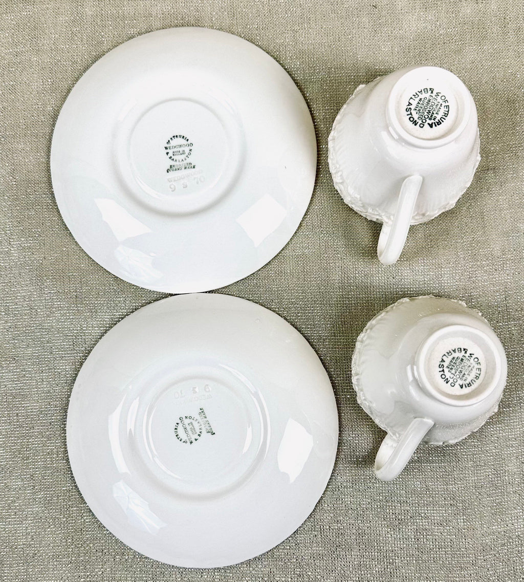 2 Wedgwood Cream on Cream Demitasse Cups and Saucers