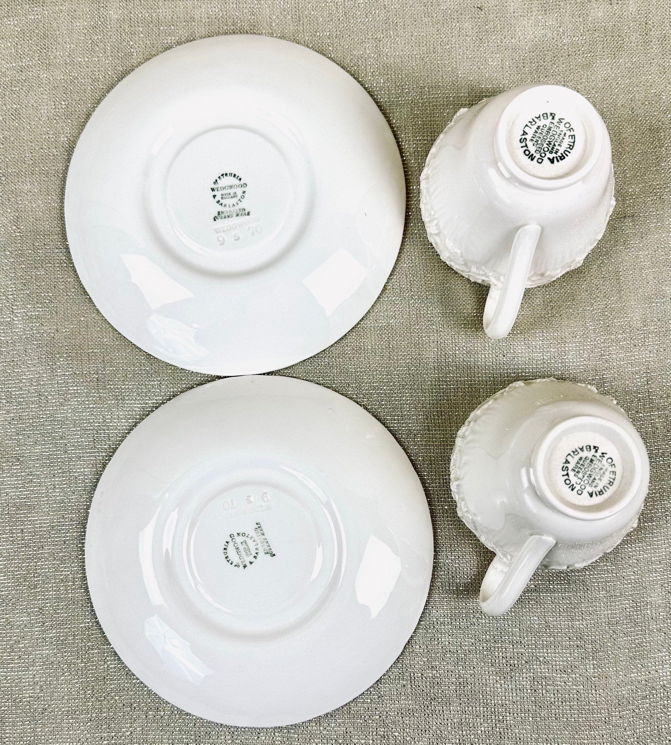 2 Wedgwood Cream on Cream Demitasse Cups and Saucers